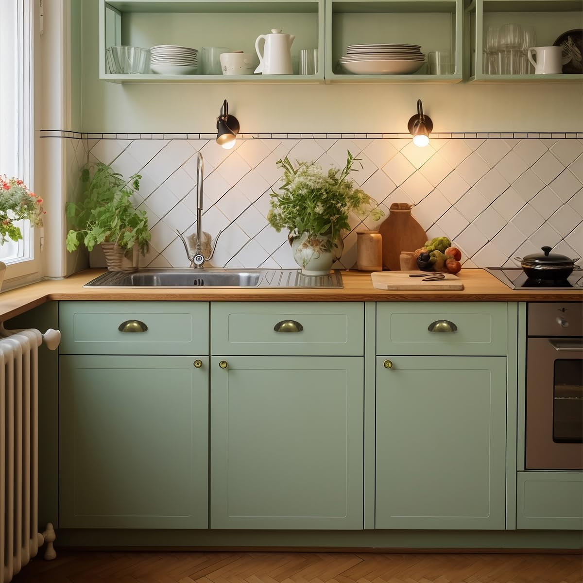 NILLOS Vintage Metal Cupboard Handles, 12 PCS Antique Bronze Half Moon Drawer Pulls for Kitchen, Cabinets, Wardrobe (Verdigris)