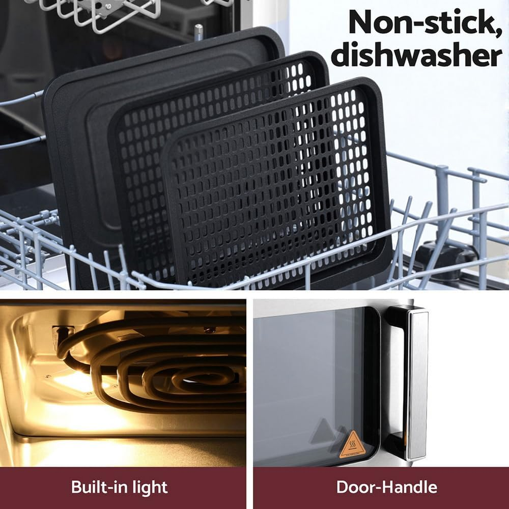 Devanti Air Fryer Oven, 13L 2000W Stainless Steel Airfryer Electric Cooker Deep Fryers Baking Tray Kitchen Household Small Kitchens Appliances, with 17 Cooking Presets and LCD Touch Control Panel image number 3