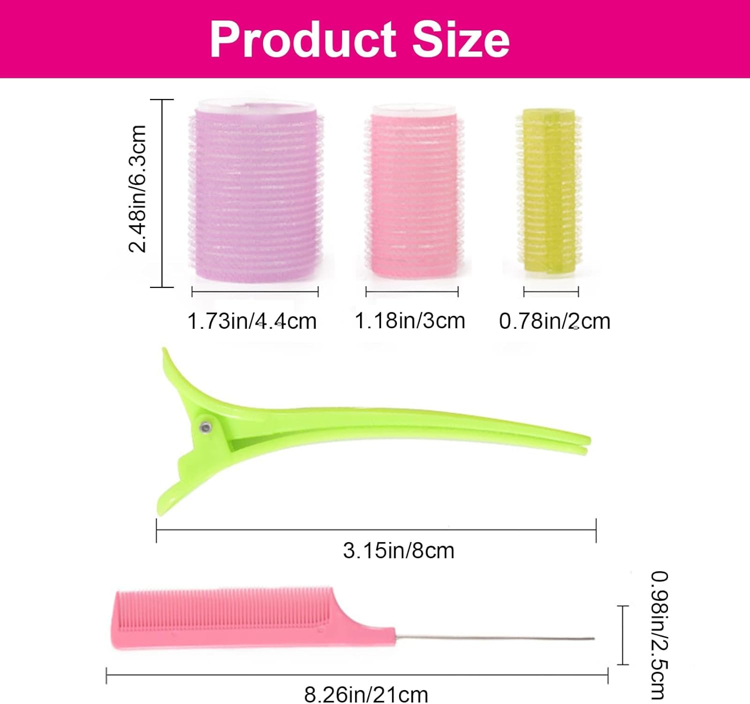 Hair Rollers, Velcro Rollers for Hair, 3 Sizes Hair Curlers Roller with Clips and Steel Needle Comb for Long Hair, Short Hair, Thin Hair, Bangs (25 Pcs) image number 2