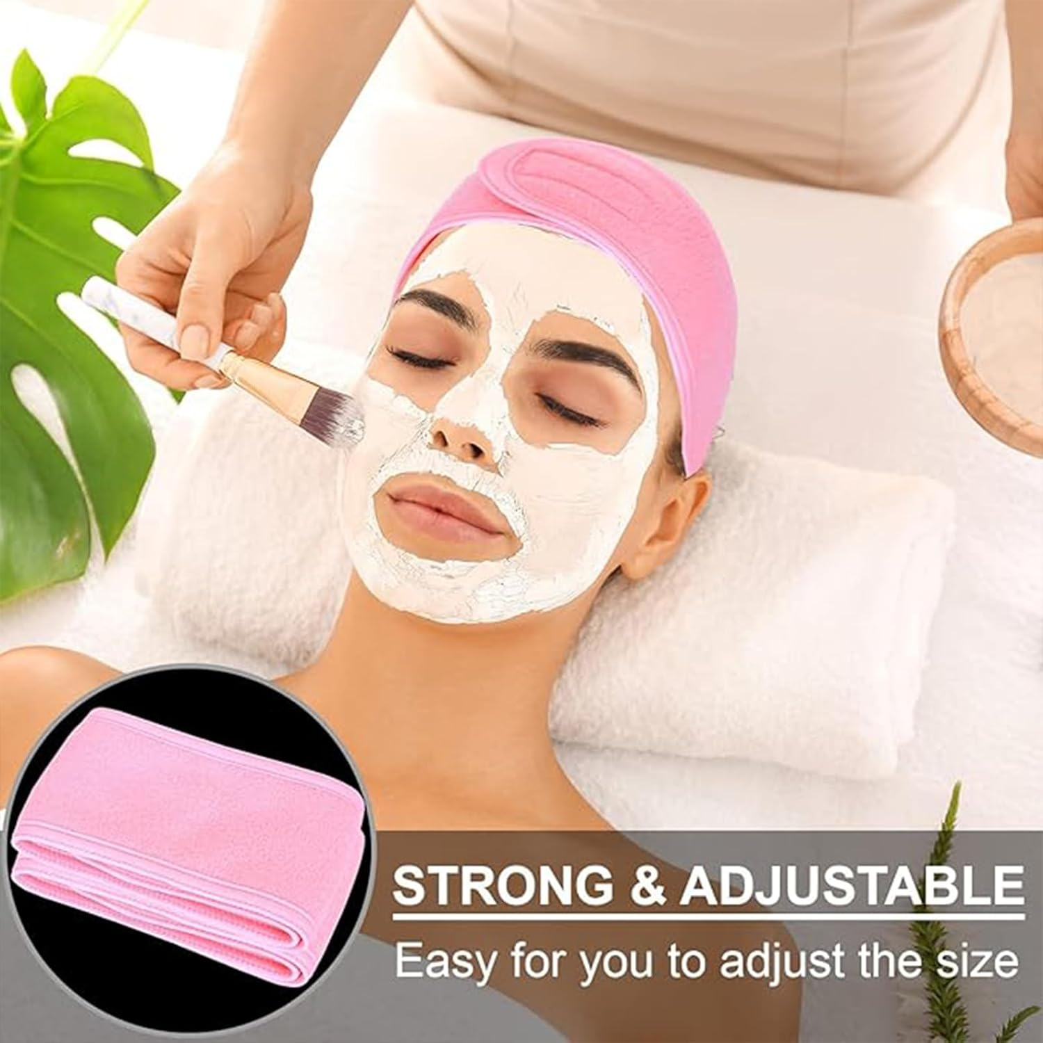 Yeanifeana 3 Pack Spa Headbands, Adjustable Soft Terry Cloth Head Wrap for Face Washing, Makeup, Shower, Facial & Yoga, Non-Slip Comfort Fit (Black, Pink, Gray) image number 6