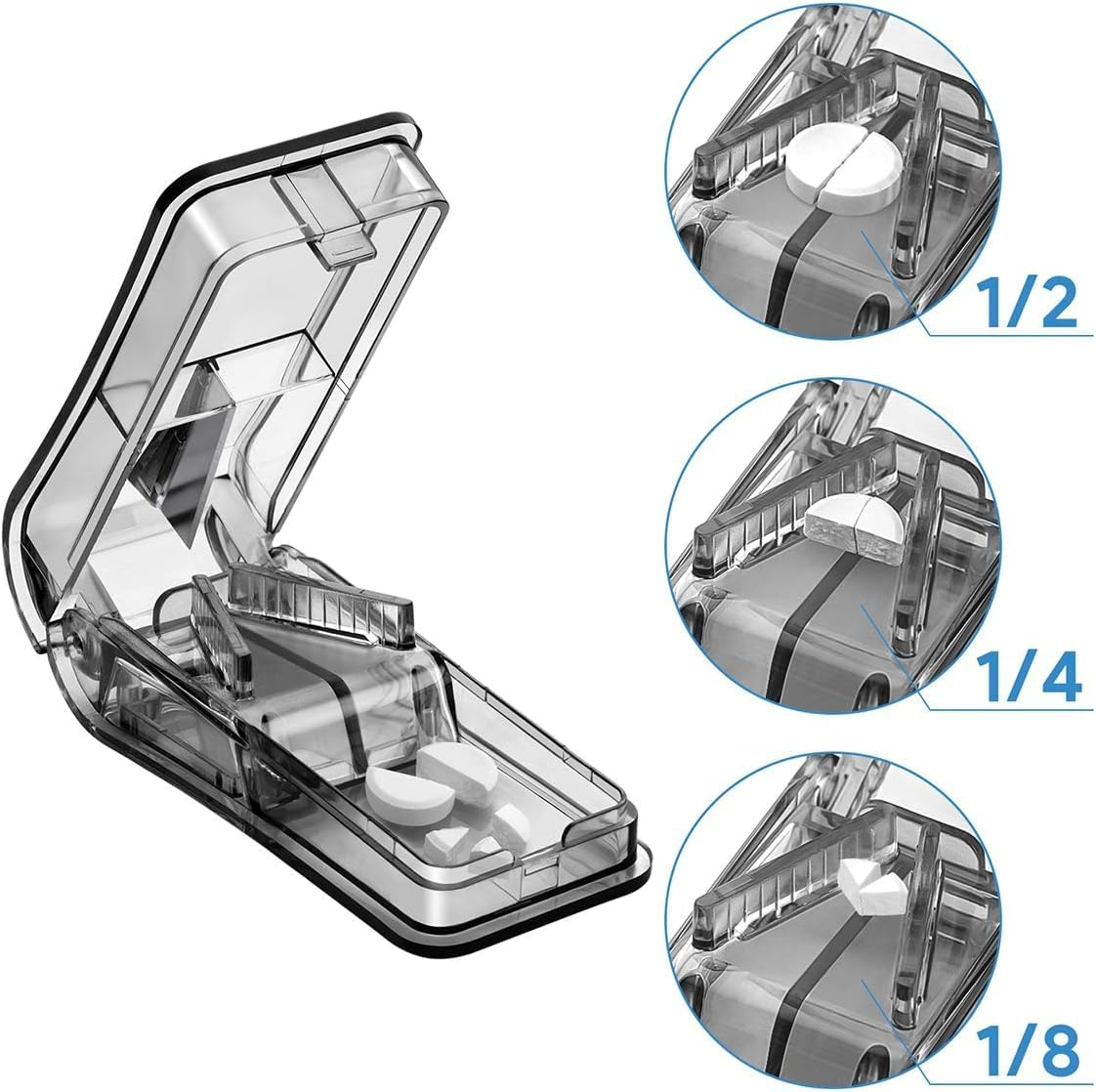 Pill Cutter for Small Pills,Tablet Splitter with Blade Guard, Safety Medicine Slicer,Medication Vitamin Divider Cutting Drugs Cleanly (Grey 2 Pcs) image number 3