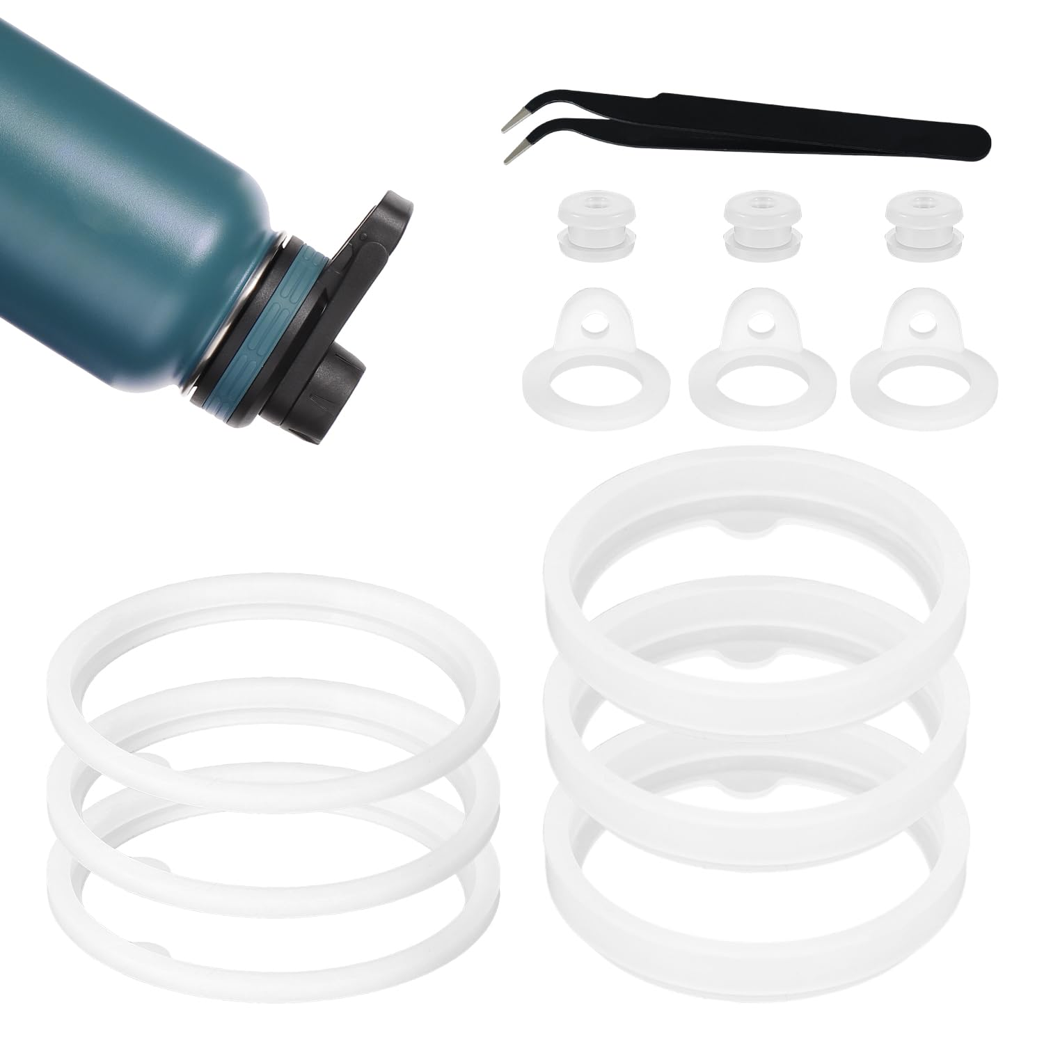 12Pcs Silicone Water Bottle Lid Replacement for Thermoflask 24/32/40/64 Oz, Seal Ring with Tweezers BPA Free Tumbler Lid Gasket Seal Washer O Ring Replacement Thermoflask Accessories Part image number 5