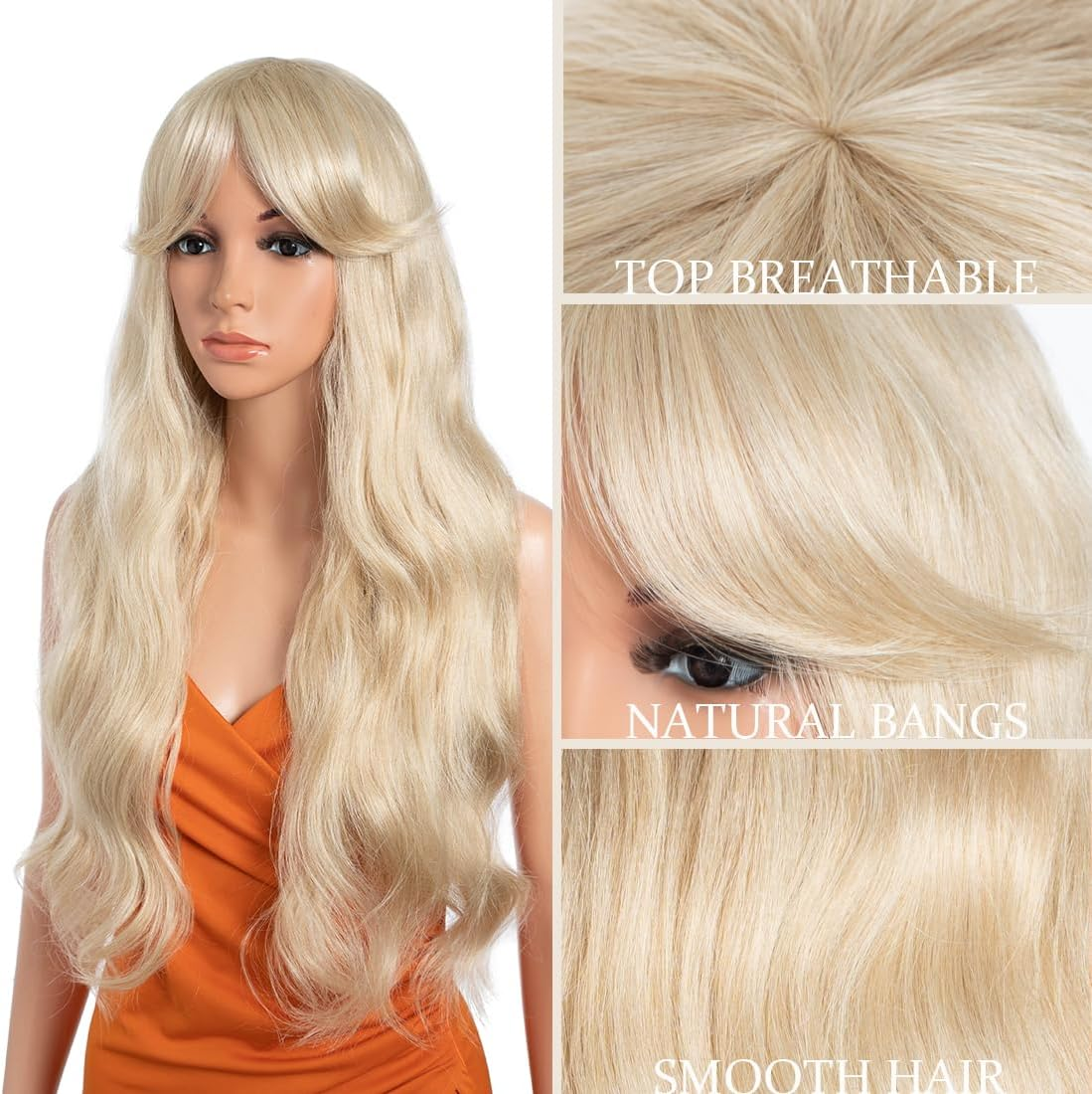 26 Inch Long Wavy Wigs for Women, Black Wig with Bangs, Ombre Brown Wig with Dark Roots, Long Layered, Heat Resistant, Synthetic, Natural Looking Wigs for Daily Party Use (Linen (59)) image number 5