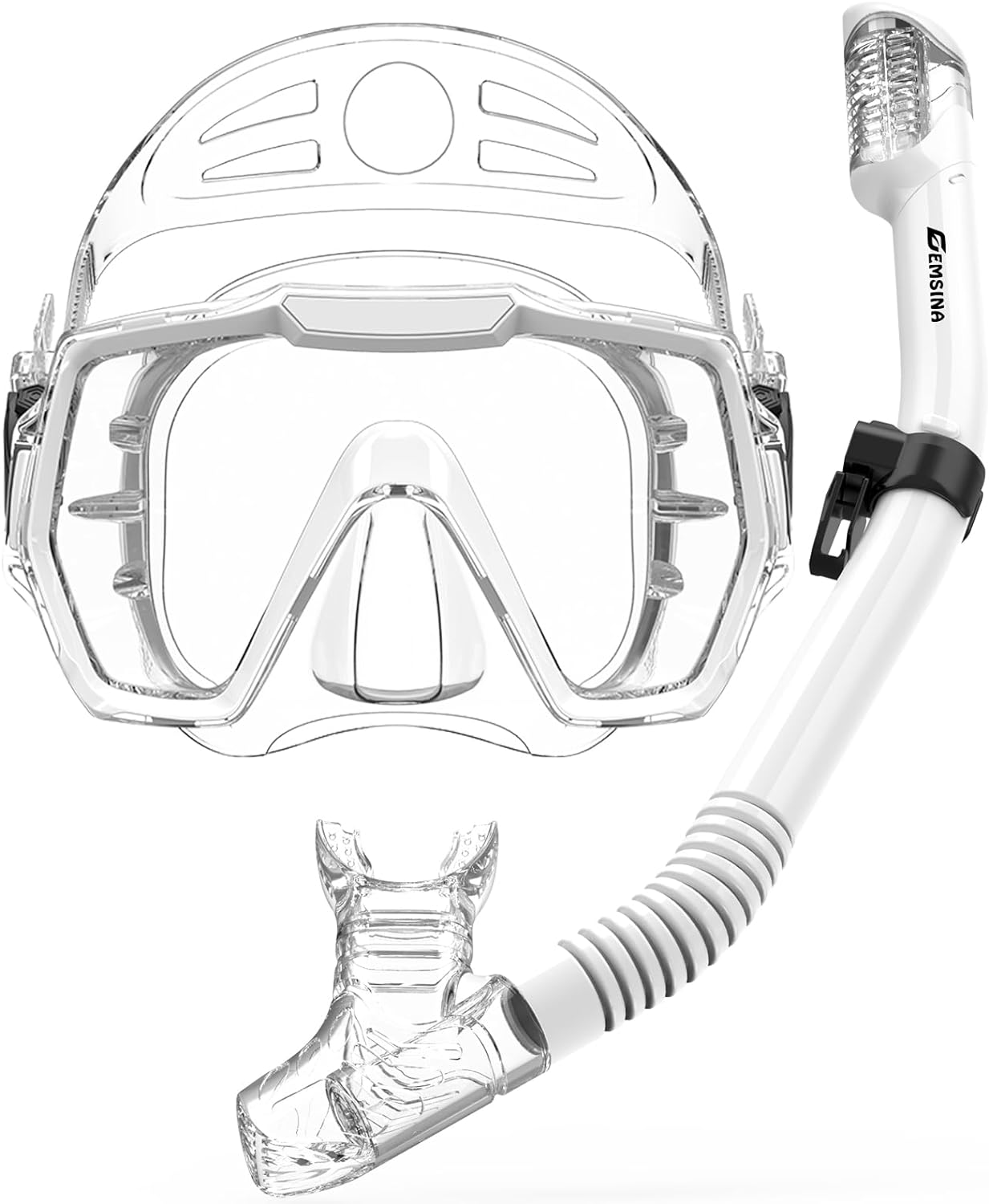 EMSINA E8 Freedom HD Dry Snorkel Set,Panoramic Wide View,Anti-Fog Scuba Diving Mask,Professional Snorkeling Gear