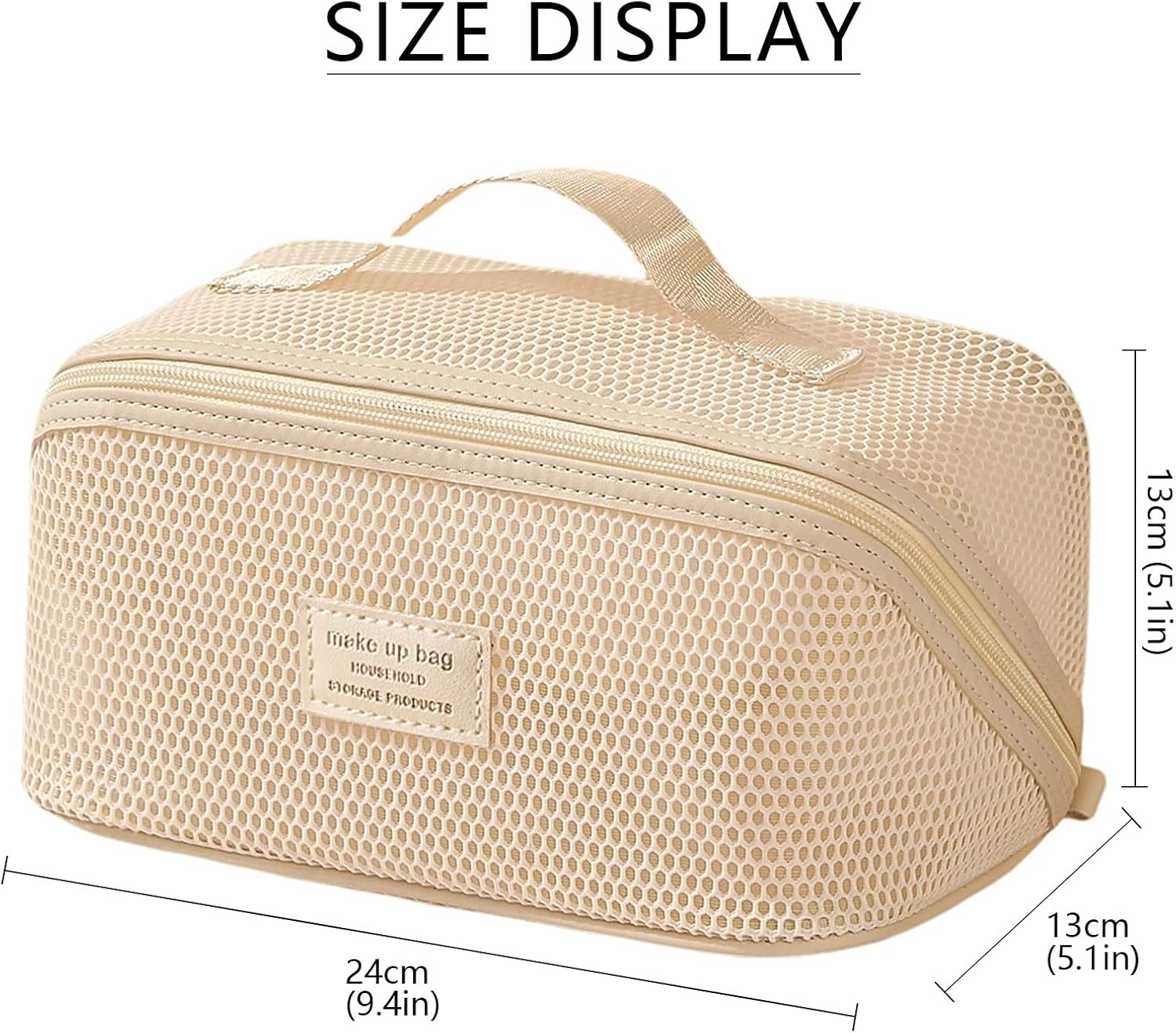 Zaciea Portable Cosmetic Makeup Pouch Bag for Women, Travel Toiletry Bag with Handle and Divider (White)