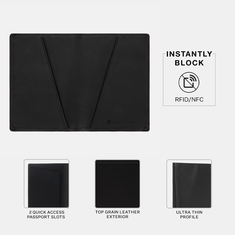 SLNT Leather RFID Blocking Passport Wallet - 4 Card Slots & Passport Slot, Clean, Sleek, Stylish, Minimal Design - for Travel, Prevents Hacking & Identity Theft (Simple Style, Black) image number 4