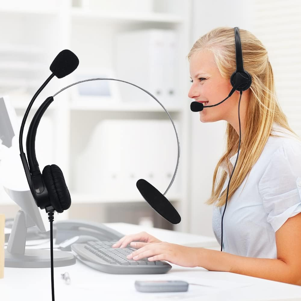 RJ11 Landline Phone Headset with Microphone, Noise Cancelling Telephone Headset, Call Centre Headphones for Yealink Grandstream Office Desk IP Phones