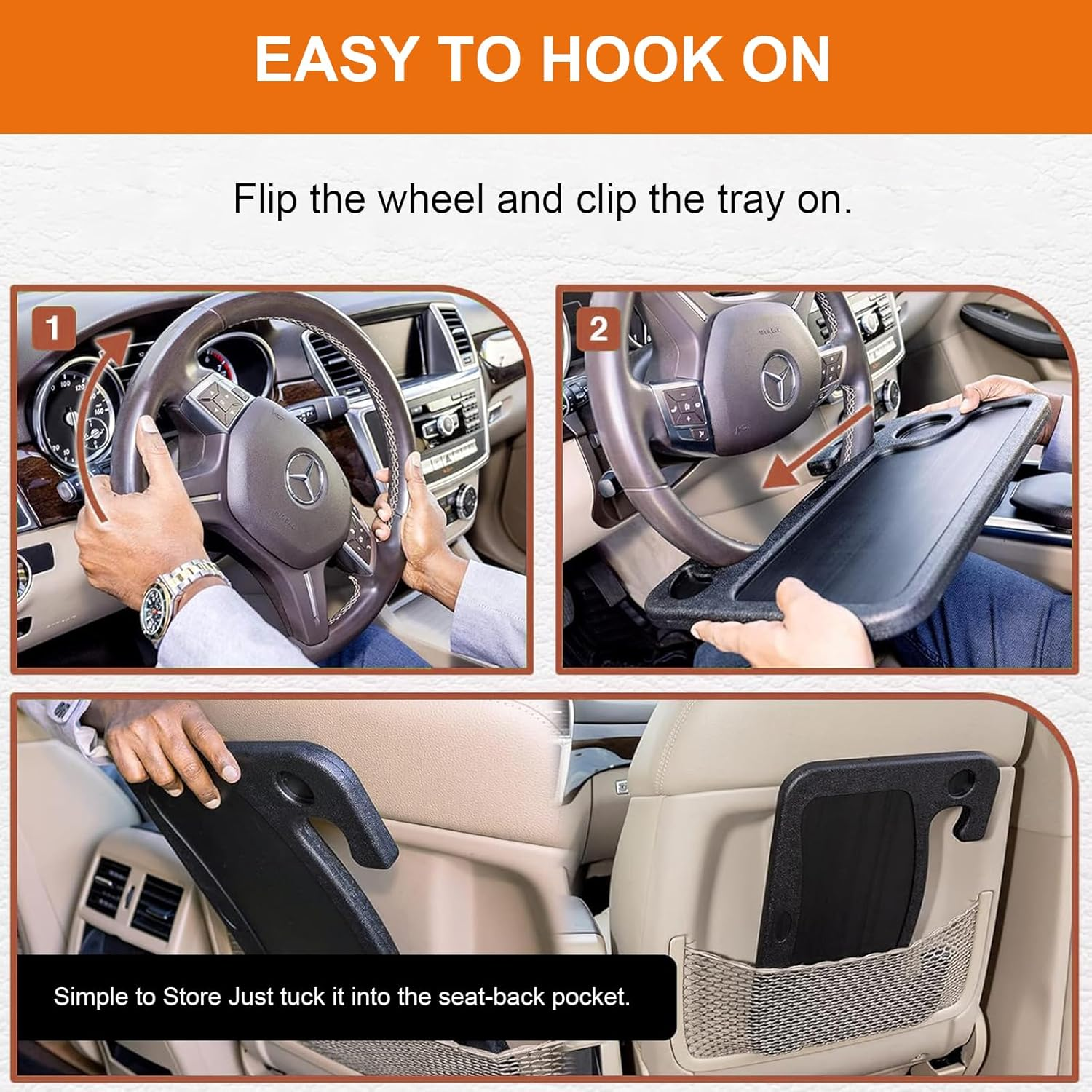 Steering Wheel Tray for Car &ndash; Universal Foldable Car Desk for Eating, Laptop & Work, Portable Black Table for Drivers, Travellers & Road Trips image number 1