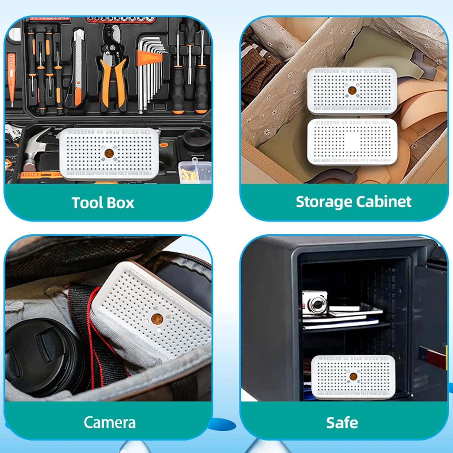 Wisesorb 5 Packs 40G Indicating Silica Gel Dehumidifier Desiccant Tin Canister, Wisetin Orange to Green Color Changing, SG-40 No Cobalt (II) Chloride-Reusable (Pack of 5) image number 1