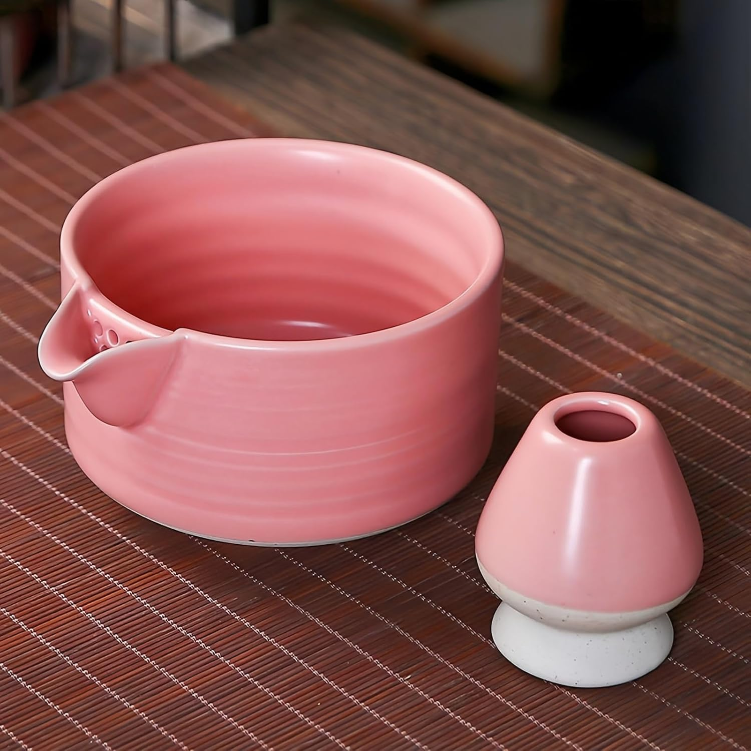 Matcha Whisk Set 7Pcs Matcha Bowl Sets Pink Matcha Tea Bowl Bamboo Whisk Matcha Scoop Whisk Holder Scoop Holder Stainless Steel Tea Steel Sifter Tea Cloth Japanese Matcha Tea Accessory image number 2
