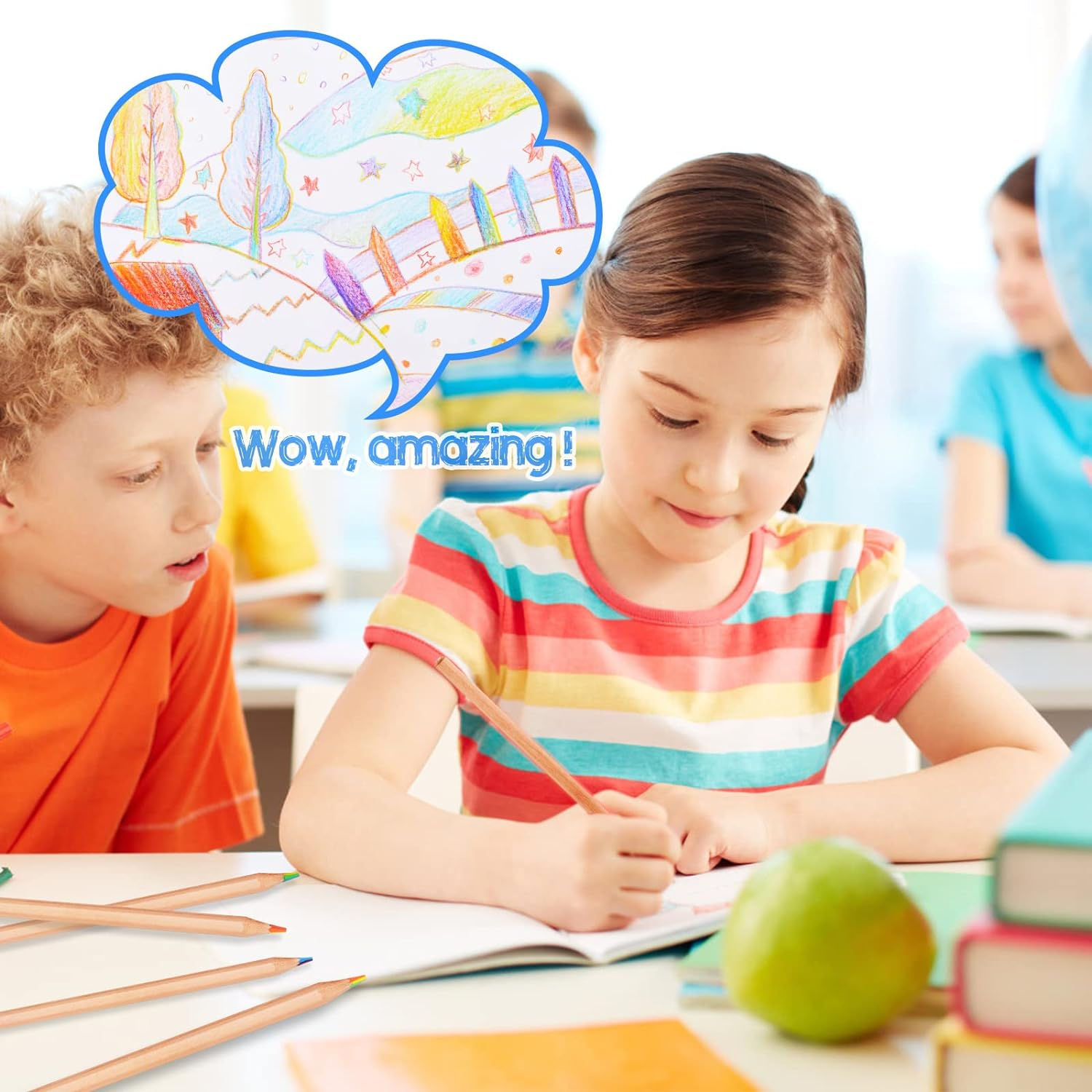 Theast 10 Piece Rainbow Coloured Pencils, 7 Color in 1 Pencils for Kids, Assorted Colours for Drawing Colouring Sketching Pencils Bulk, Pre-Sharpened, Simple Box Packaging