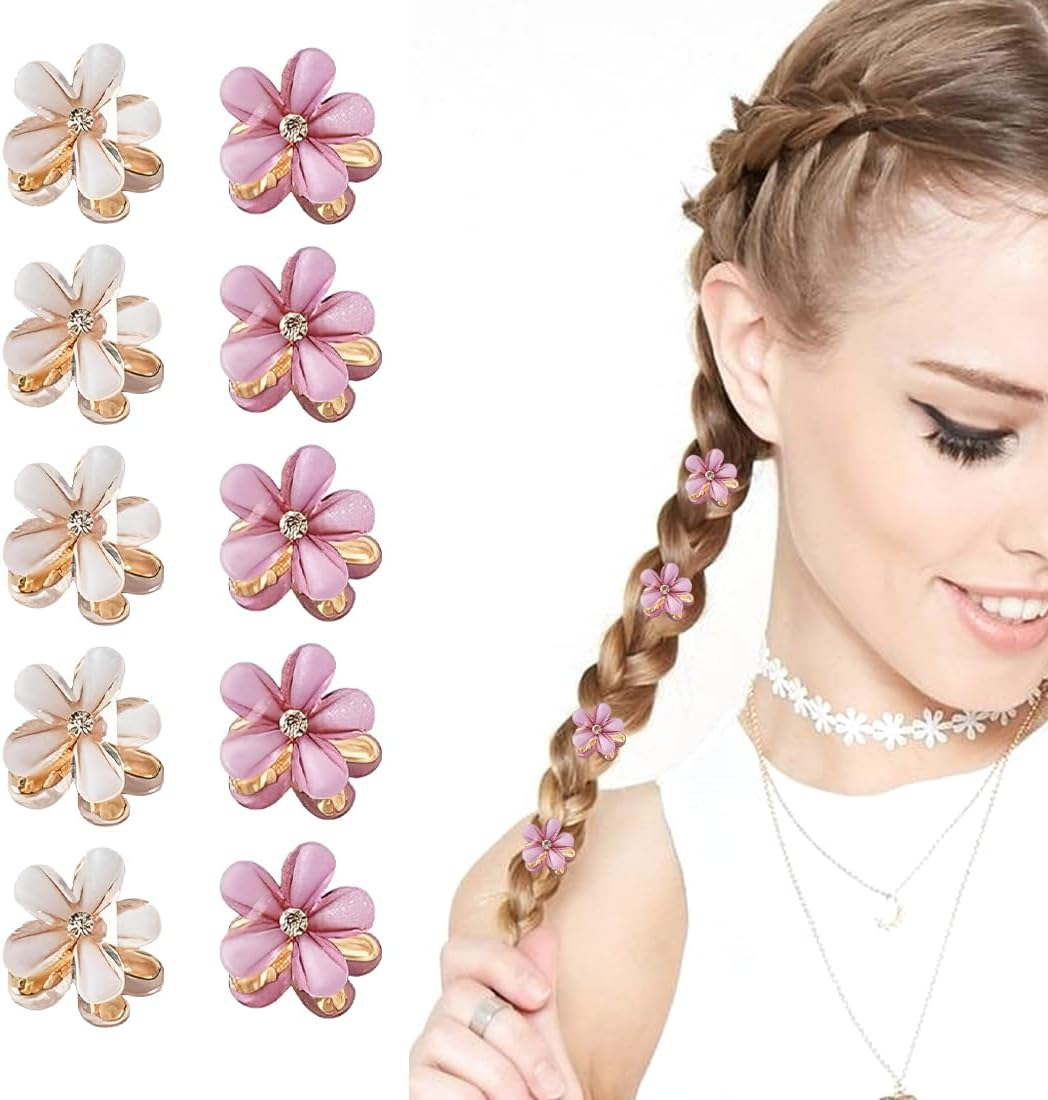 Weddhuis Mini Diamond Hair Clips Pack of 10 Cute Mini Hair Clips Hair Clips for Photo, Daily Life, Party, Wedding (White & Pink) image number 3