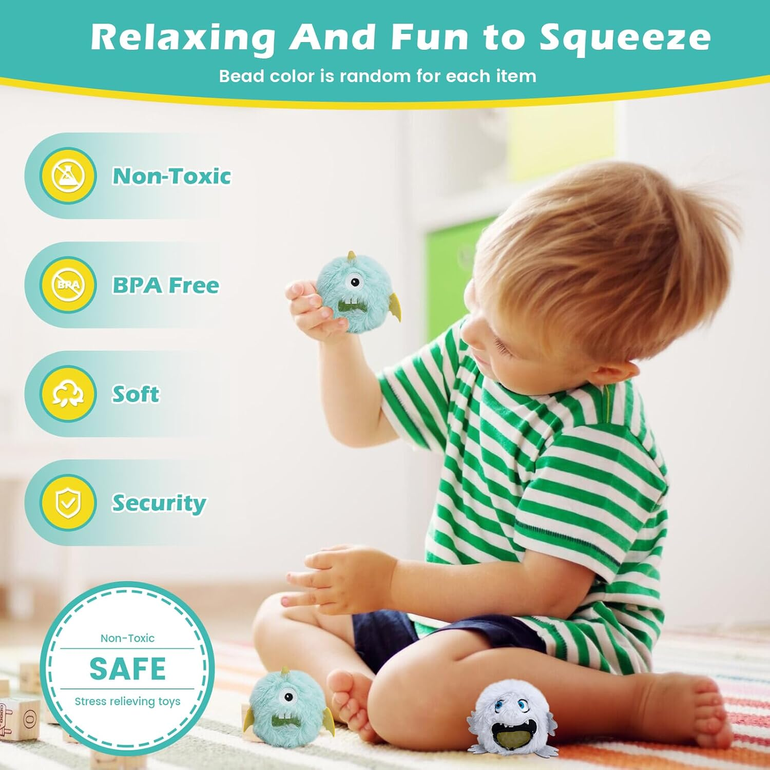 Plush Stress Ball, Squishy Fidget Toys for Kids Adults, Cute Stuff Sensory Toys for Stress Relief, Calming, Focus, Autism and ADHD image number 3