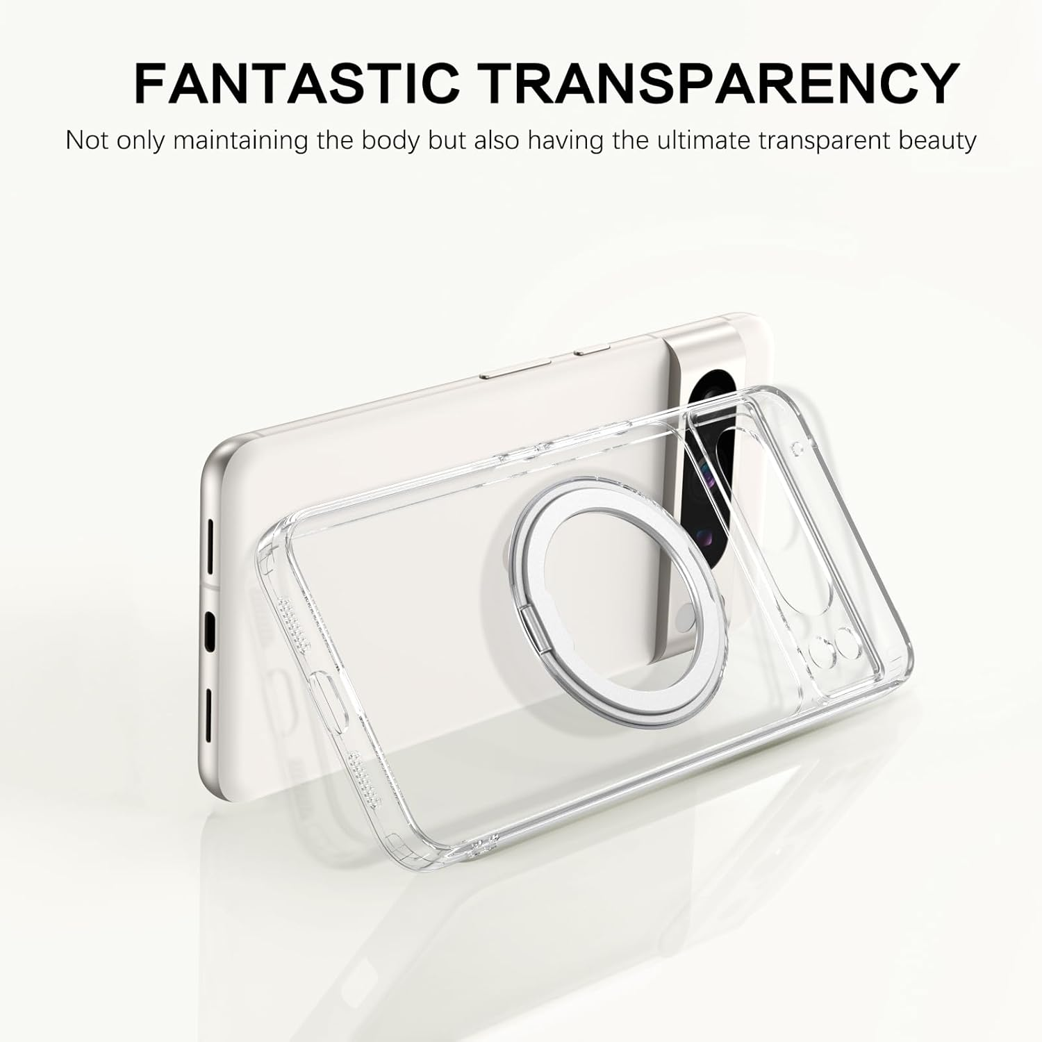 BENTOBEN Google Pixel 8 Pro Case, Magnetic Slim Phone Cases with Ring Holder [Compatible with Magsafe] 360&deg; Rotatable Stand,Shockproof Drop Safe Full Body Protective Cover for Google Pixel 8 Pro,Clear image number 4