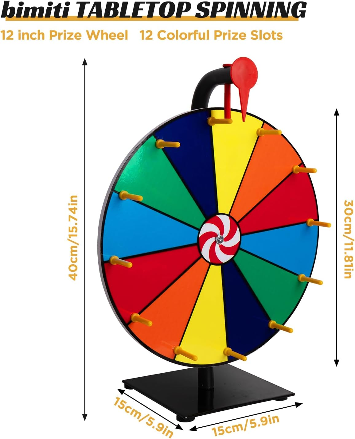 Lehom 12" Tabletop Spinning Prize Wheel, 12 Slots Color Tabletop Roulette Spinner Wheel, Casino Prize Wheels with Dry Erase Markers and Eraser for Carnival Trade Show Party Fortune Spin Game