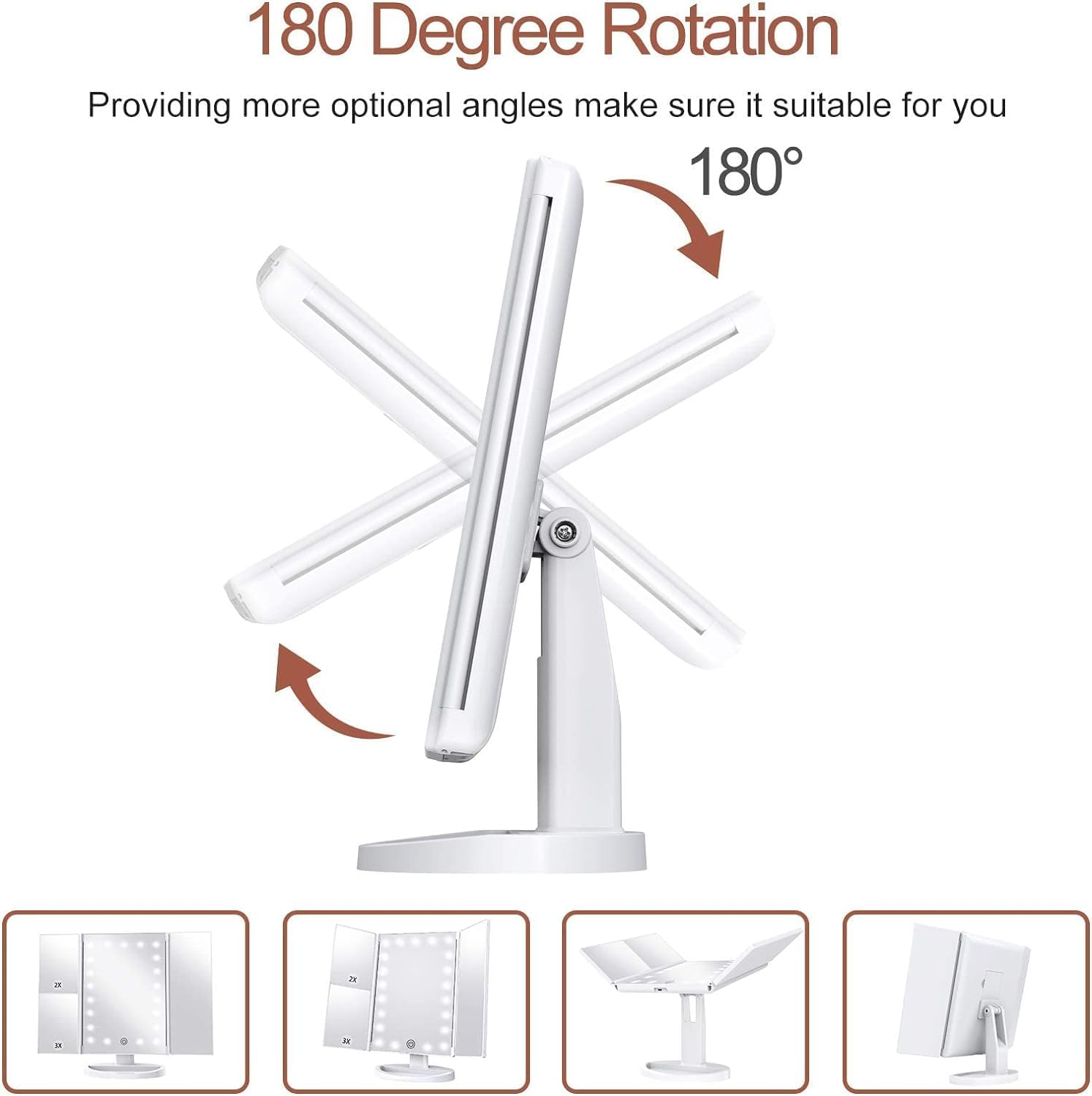 FIME. Makeup Mirror with 3X Magnification, 21 LED Lights, 180 Degree Rotation, Portable Travel Size,Table Mirror with Touch Screen, Portable Travel Cosmetic Mirror image number 2