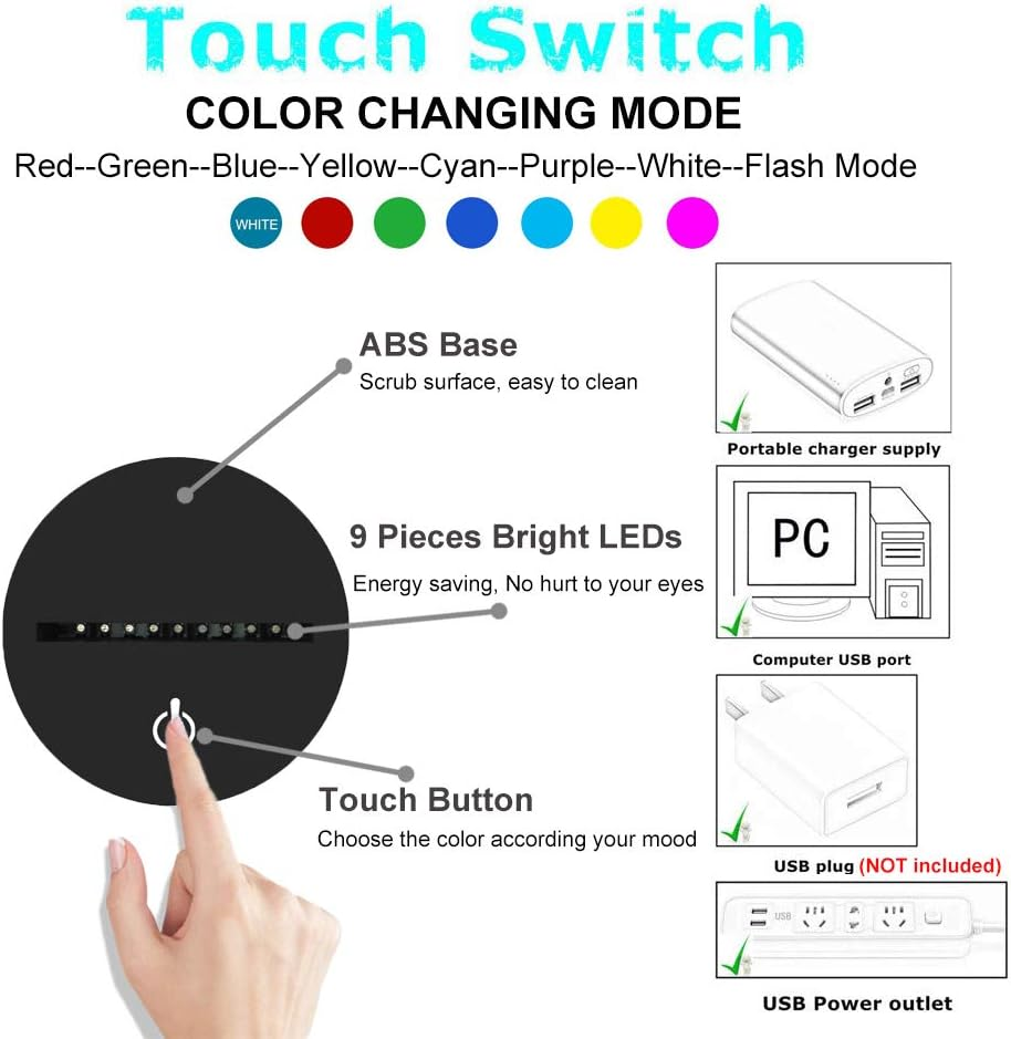 3D Fishing Lamp Illusion Night Light LED Touch Fish Desk Table Lamps 7 Color Change USB 3D Visual Lights Home Bedroom Decor Lighting Birthday Gifts Toys for Boys Kids Fishing Lover by YKL World - Fishing image number 3