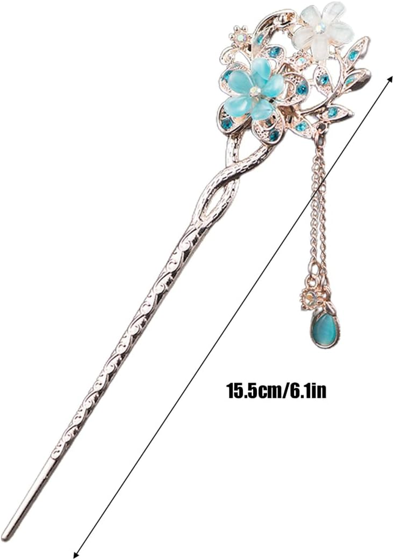 Vintage Hair Stick Opal Flower Hair Sticks Hair Decor Chinese Hairpins Old Hair Clip Old Hair Clip Blue image number 1