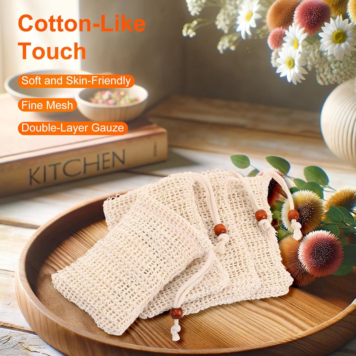 Eco-Friendly Skincare, Natural Exfoliation, Cotton Bathroom Accessories, Sustainable Soap Storage, Zero Waste Shower Products, Biodegradable Soap Pouch image number 3