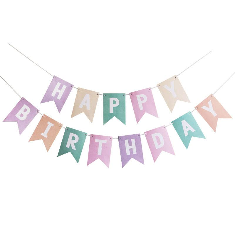 Pastel Rainbow Happy Birthday Banner Bunting Garland Flag Party Supplies Decoration for Kids Girls image number 1