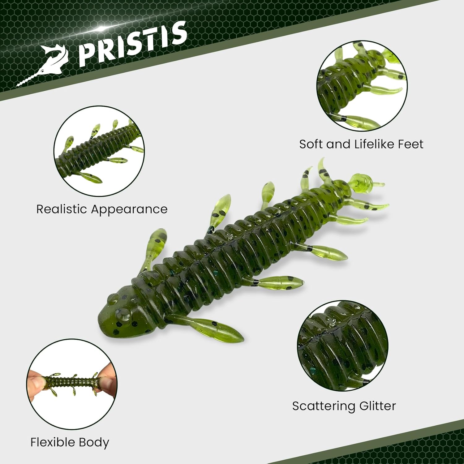 Pristis 10 Pcs Chariot Bug Soft Lures, Wacky Worms Baits for Bass Fishing, Plastic Insect Swimbait Set for Texas Weightless Finesse Rig Kit Gear Saltwater Freshwater image number 4