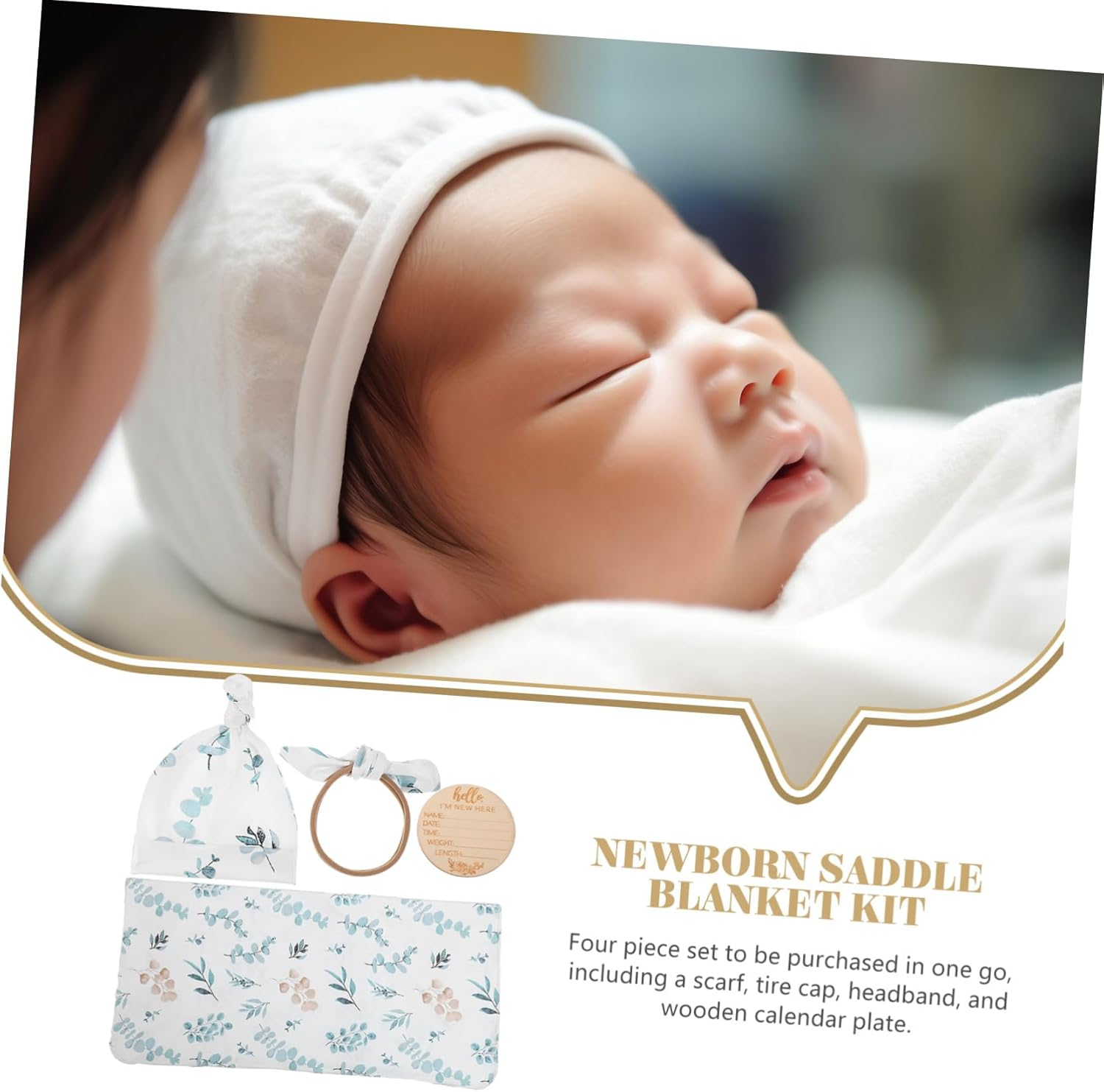 Yardwe Cute Newborn Swaddle Blanket Headband Hat Boy Girl Wrap Swaddle Fetal Cap image number 2