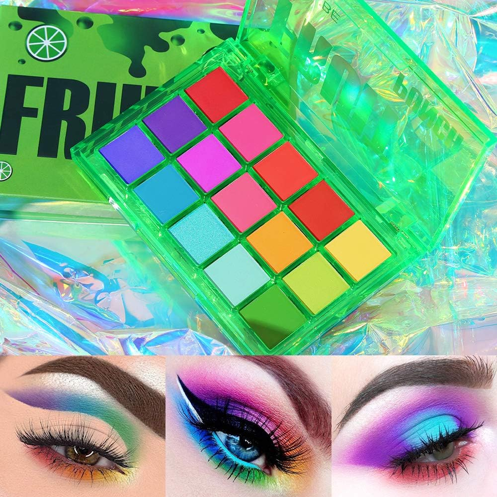 UCANBE Bright Colorful Neon Rainbow Makeup Eyeshadow Palette 15 Shades Green Purple Yellow Make up Pallets Kit Vibrant Shimmer Matte Pigmented Blendable - Fruit Punch image number 5