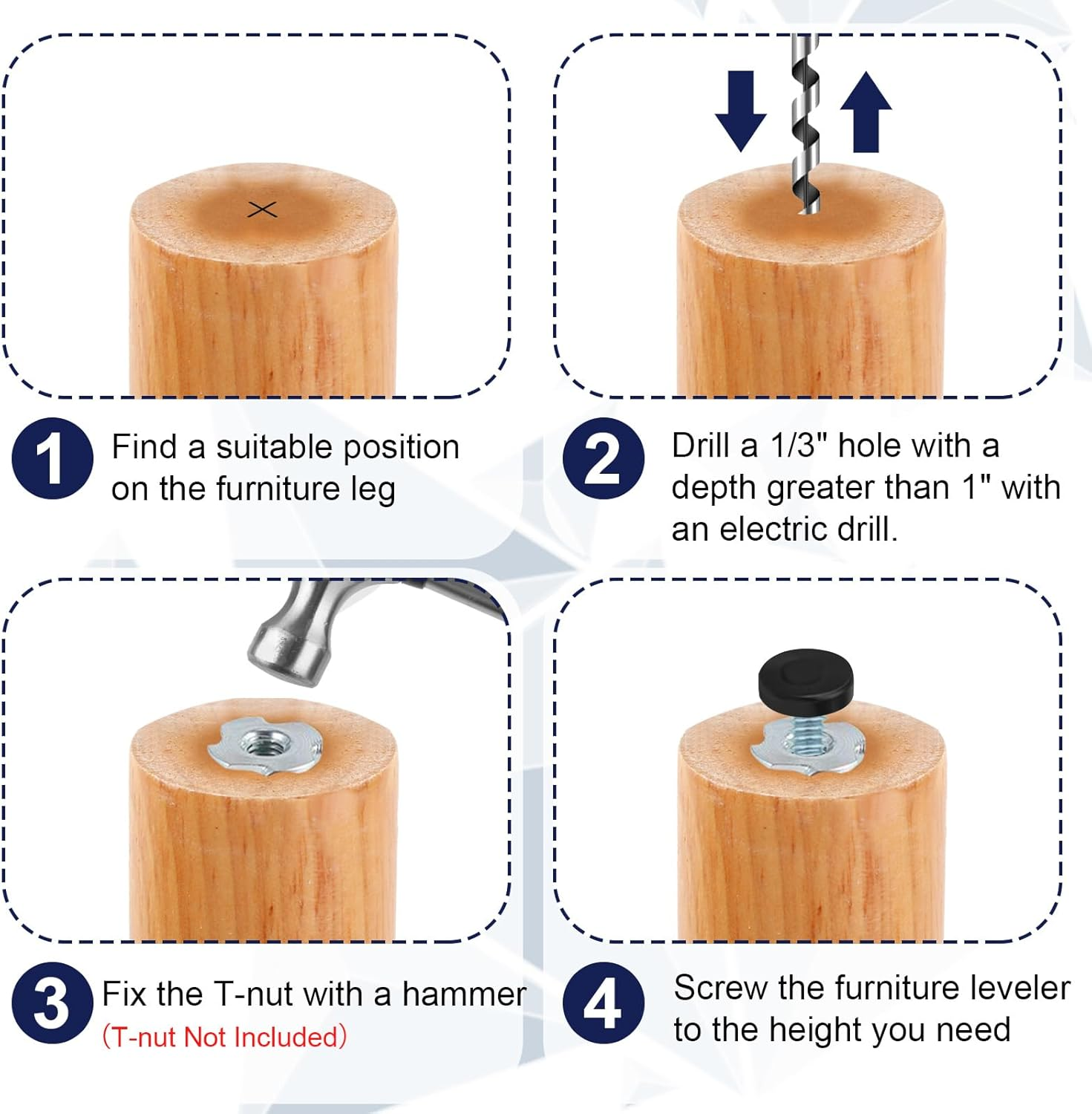 1/4" Thread Furniture Feet Levelers, 12 PCS Adjustable Furniture Feet Threaded Screw In, Leveling Feet Screw on Furniture Glide Leveling for Table, Cabinets, Chairs, Stool Legs