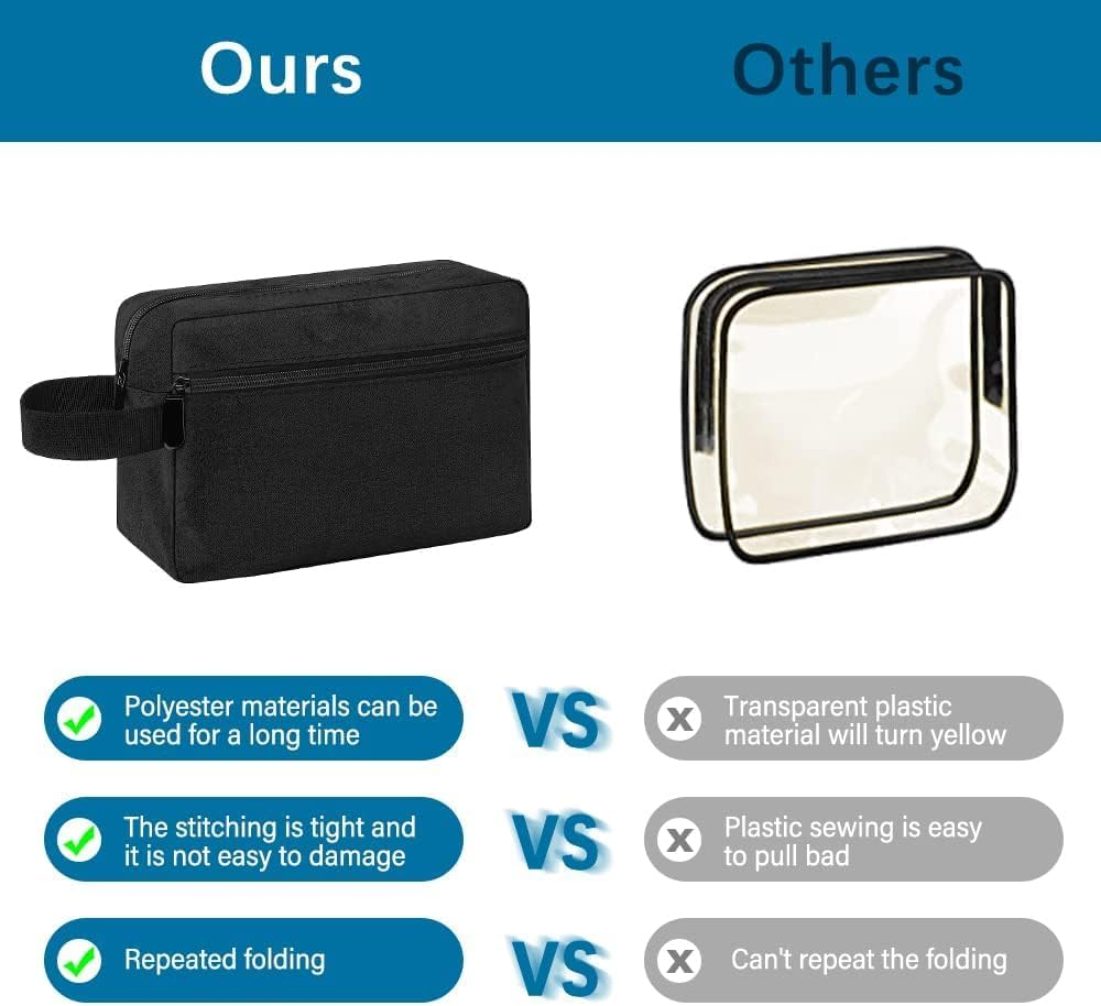 Waterproof Toiletry Bag for Men - Travel Shaving & Cosmetic Organizer with Handle, Portable Gym Shower Bathroom Essentials Bag, Durable Water-Resistant Toiletries Accessories (Black) image number 2