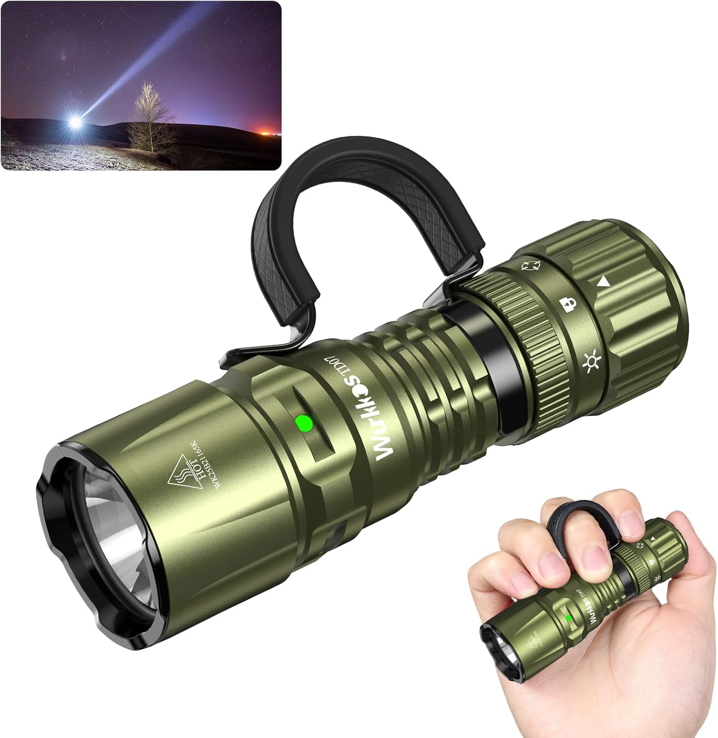 Wurkkos TD07 Led Torch Rechargeable, 1300Lumen Super Bright Tactical Torch,Turbo/Strobe Momentary, Waterproof Flashlight for Camping Hiking(Black)