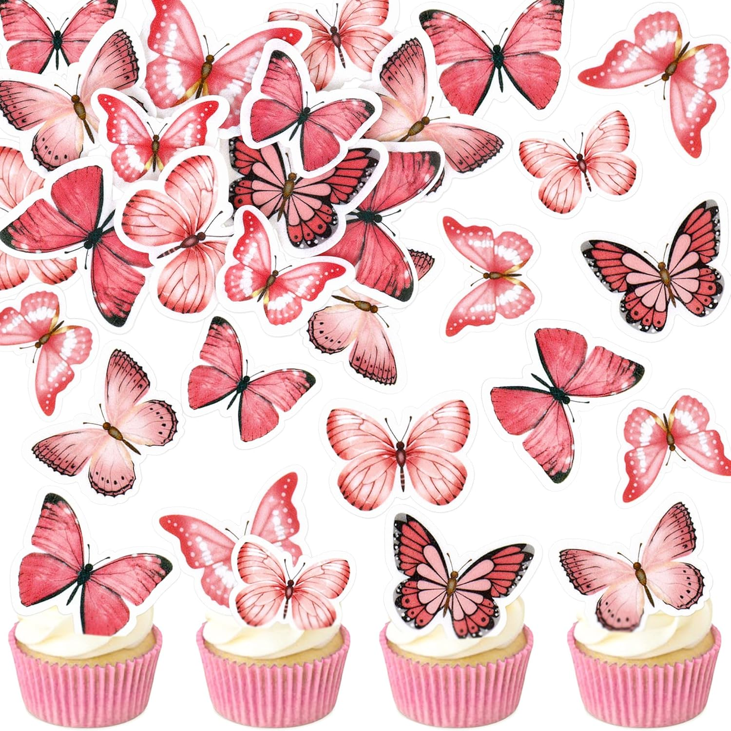 30Pcs Bule Purple Mixed Size Lively 3D Butterfly Cupcake Topper for Girls Women'S Happy Birthday Wedding Party Cake Wall Party Food Decorations