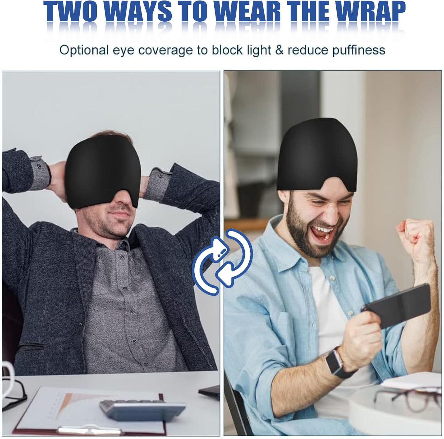 Migraine Relief Cap- 370G Gel, 360&deg; Soothing Headache Cap, Ice Pack Mask Compress Cooling Gel Head Wrap for Tension, Stress, Hangover & Puffy Eyes. (360&deg;, 370G) image number 2