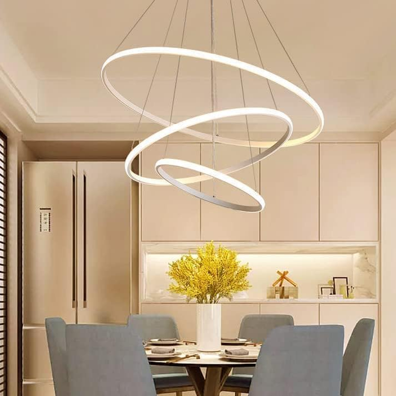 USOR Modern LED Chandelier, Dimmable Pendant Light with Remote Control Rings round Ceiling Lighting Fixture 3 Color Temperatures Contemporary Black Chandeliers for Bedroom Living Dining Room Kitchen