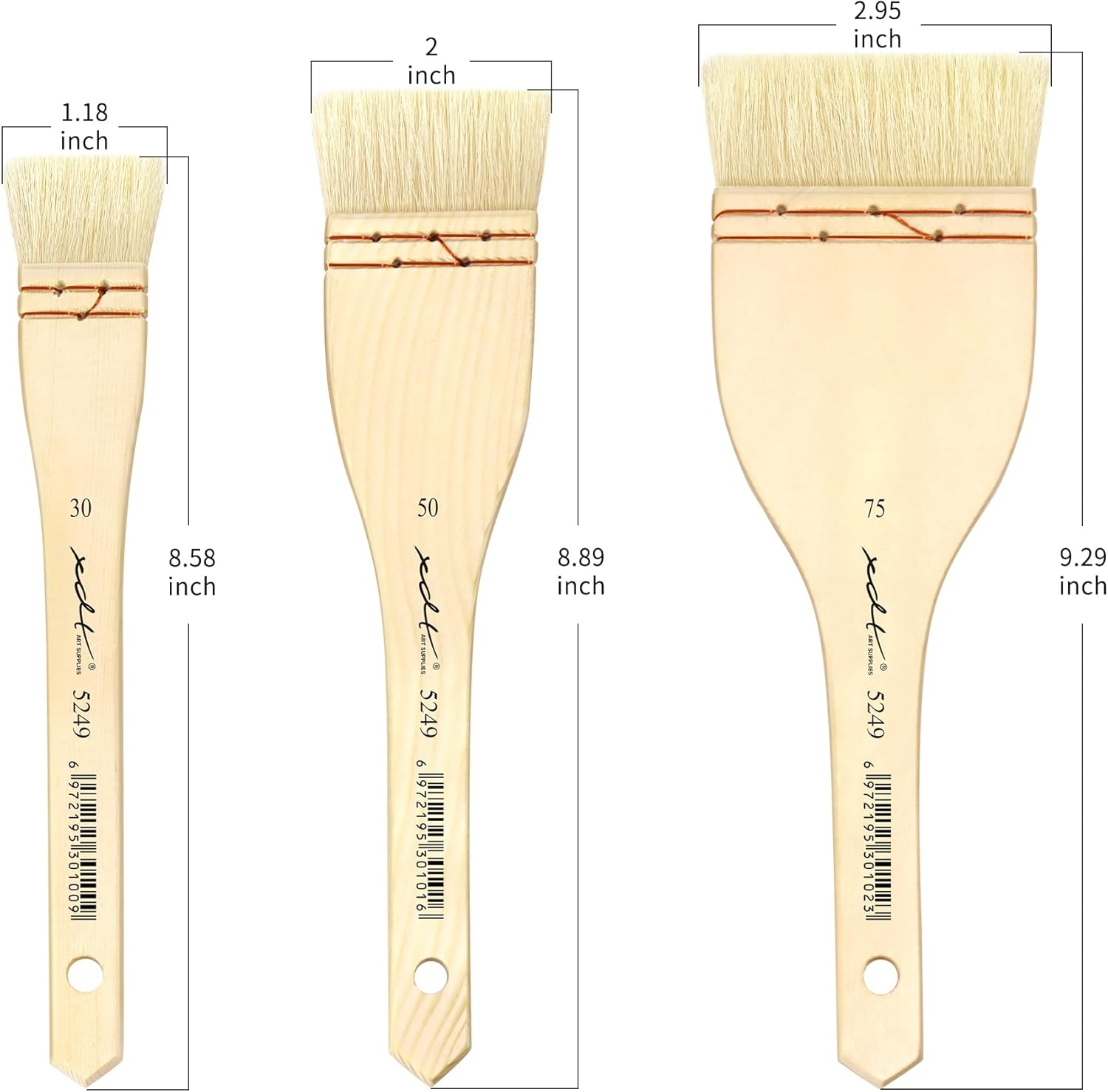 XDT#5249 Hake Artist Paint Brush 3 Piece Set Medium Soft Premium Goat #1.18In #2In #2.95In, Acrylic Oil Watercolor image number 1