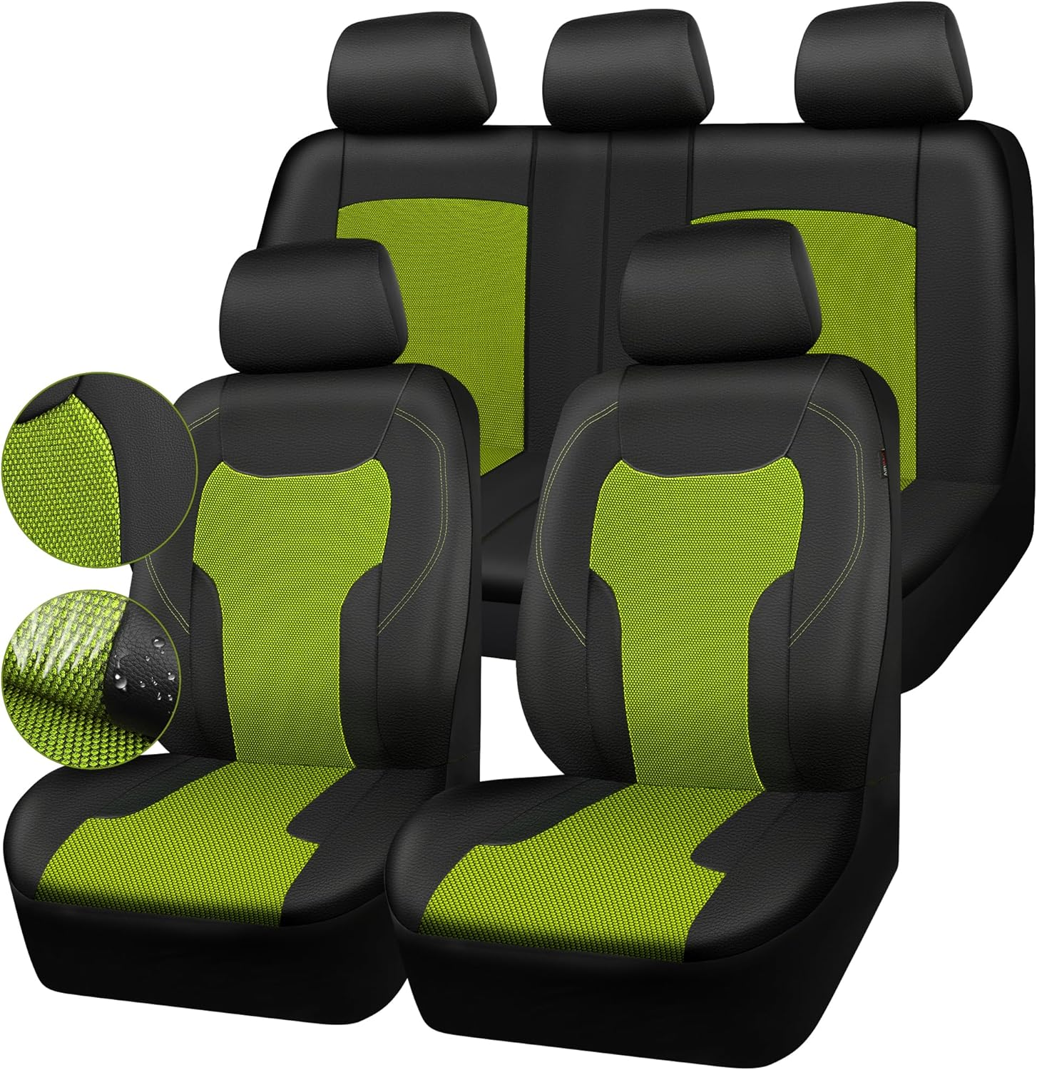 CAR-GRAND Leather Car Seat Covers Full Set, Airbag Compatible Breathable Air Mesh Car Seat Covers, Universal Fit Seat Covers Protector for Cars Trucks SUV Pick-Up Sedan Interior (Green)