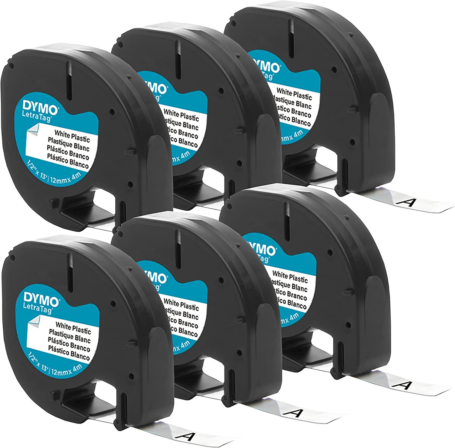 DYMO Authentic LT Plastic Labeling Tape for Letratag Label Makers, 1/2" (12Mm), Black Print on White Tape, 6-Pack image number 2