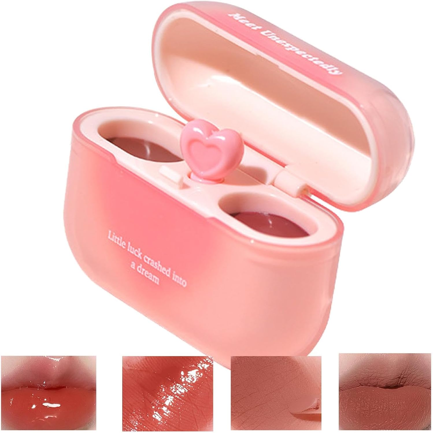 Girls Lip Gloss - Double Lip Gloss Tint - Earbuds Case Formed Lip Gloss Tint, Lipstick Balm with Heart-Shaped Applicator Long Lasting for Lip Care image number 3