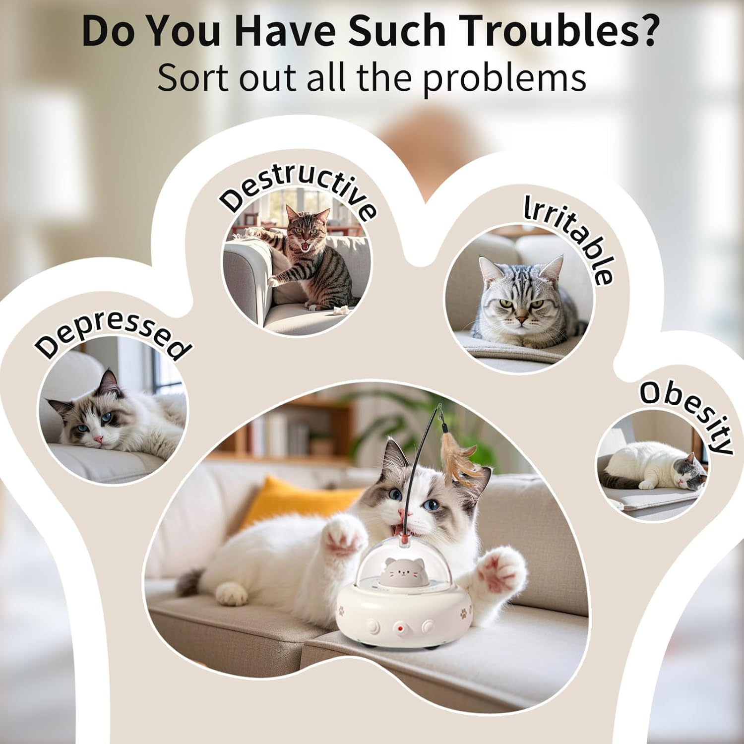 Laser Cat Toys for Indoor Cats, 2 In1 Interactive Cat Toys Laser and Feather Cat Wand Rechargeable Automatic Cat Laser Toy, for Bored Indoor Adult Cats/Kittens (Beige) image number 3