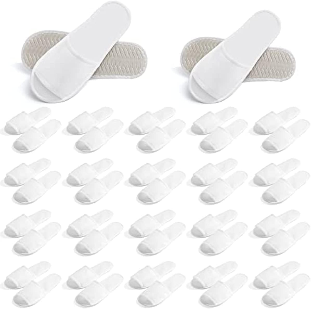 20 Pairs Open Toe Disposable Slippers Non-Slip Spa White Hotel Guest Unisex Travel for Women Men Home Massage