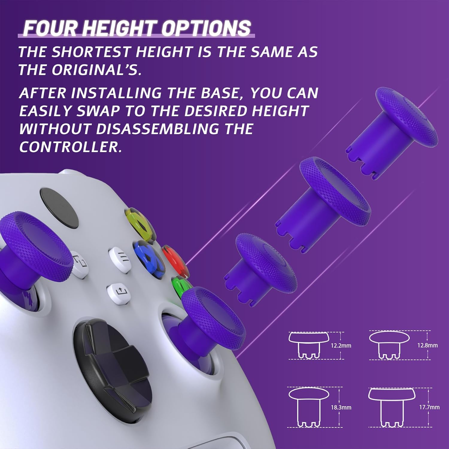 Extremerate Thumbsgear V3 Interchangeable Thumbsticks for Xbox Core Controller, 4 Height Adjustable Convex and Concave Grip Joysticks for Xbox One S/X/Elite, for Nintendo Switch Pro Controller -Purple - Blue image number 7