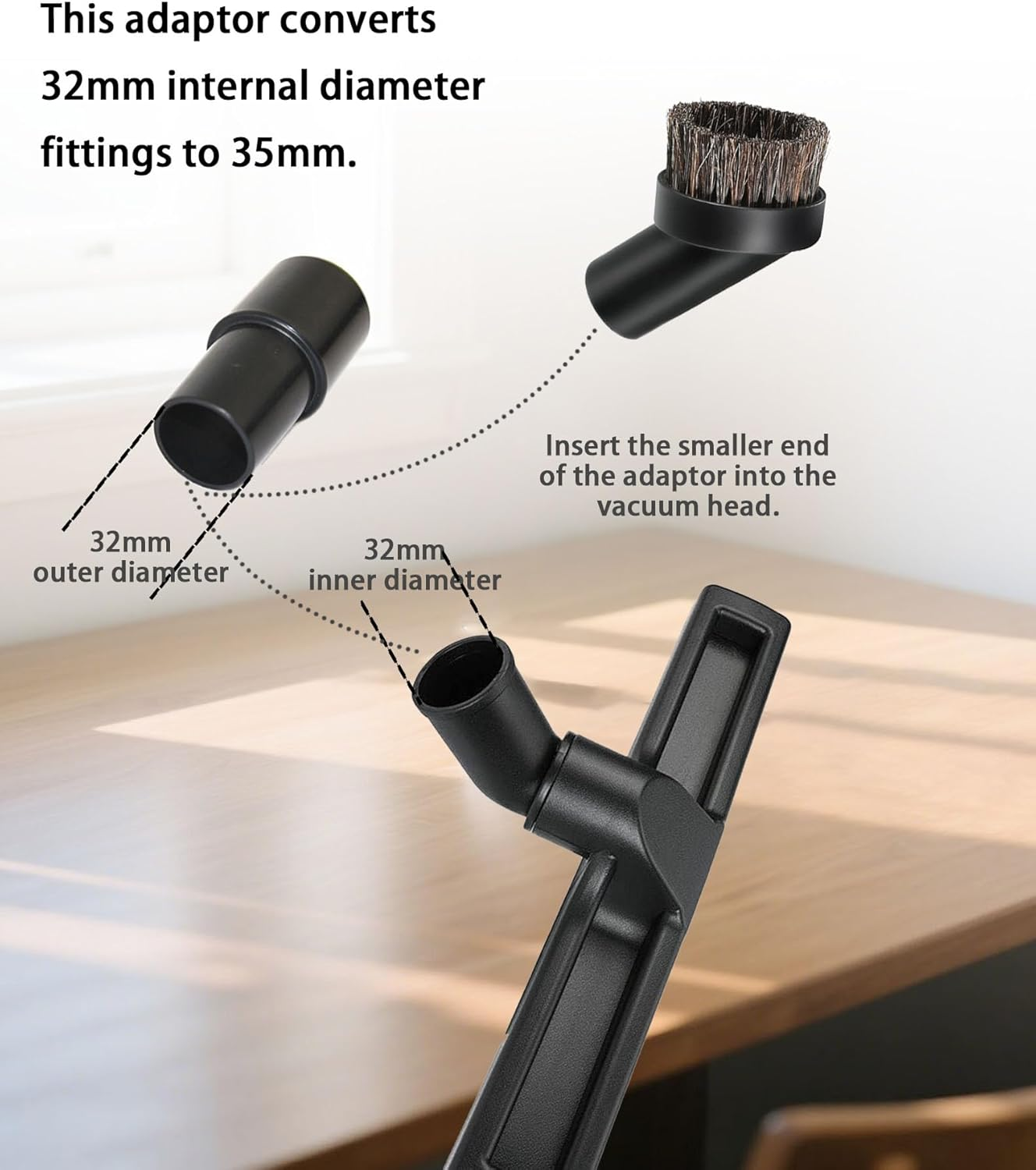 Horsehair Vacuum Brush Attachment 3 Pack | 30Mm Vacuum Cleaning Brush/Floor Brush Tool | 25Mm round Dust Brush with 32 to 35Mm Hose Adapter Fits Shark, Hoover, Shop-Vac and Most Vacuums image number 1