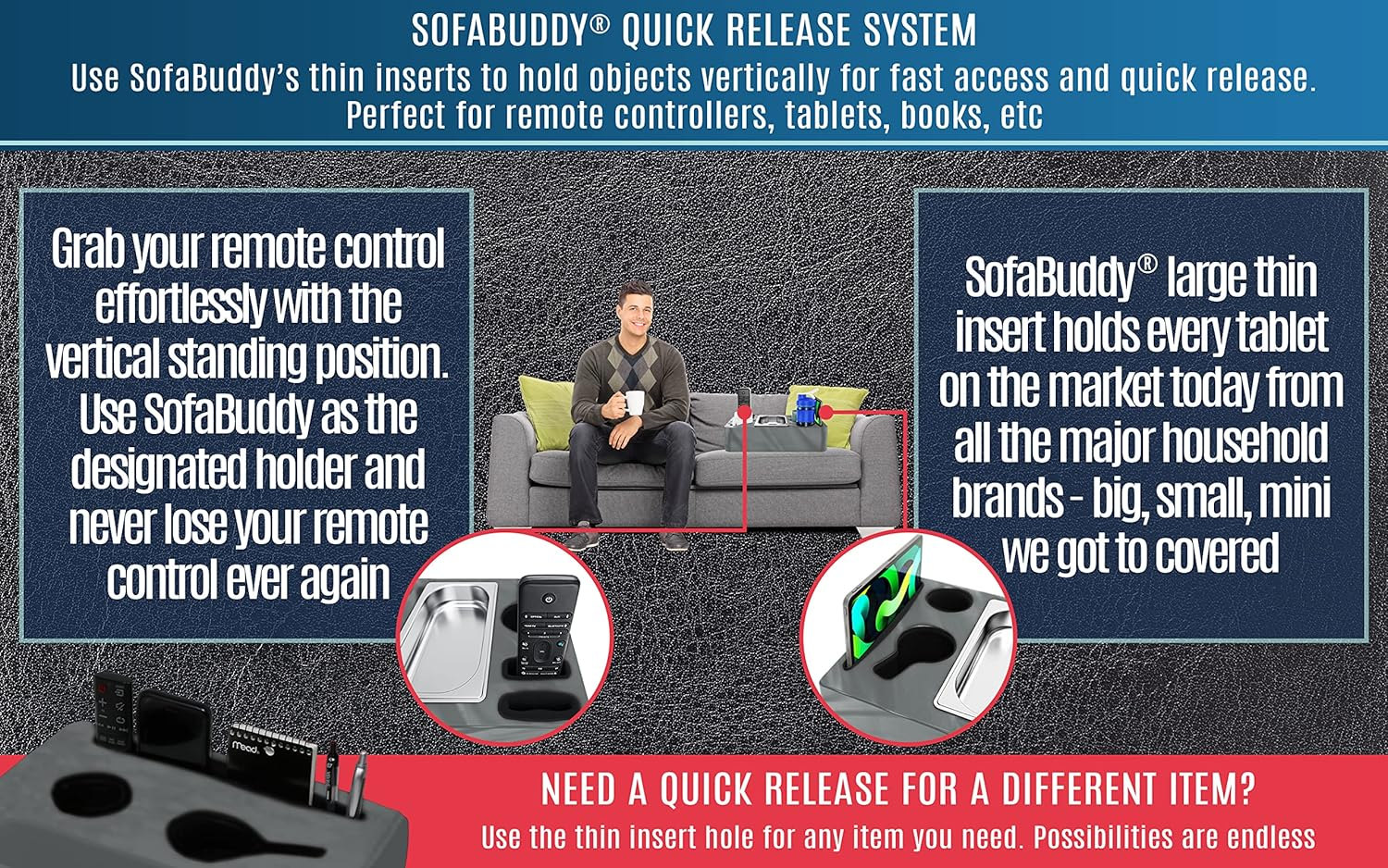 Sofa Buddy - Convenient Couch Cup Holder, Couch Caddy, Sofa Cup Holder. the Perfect Couch Accessory, GREY image number 2