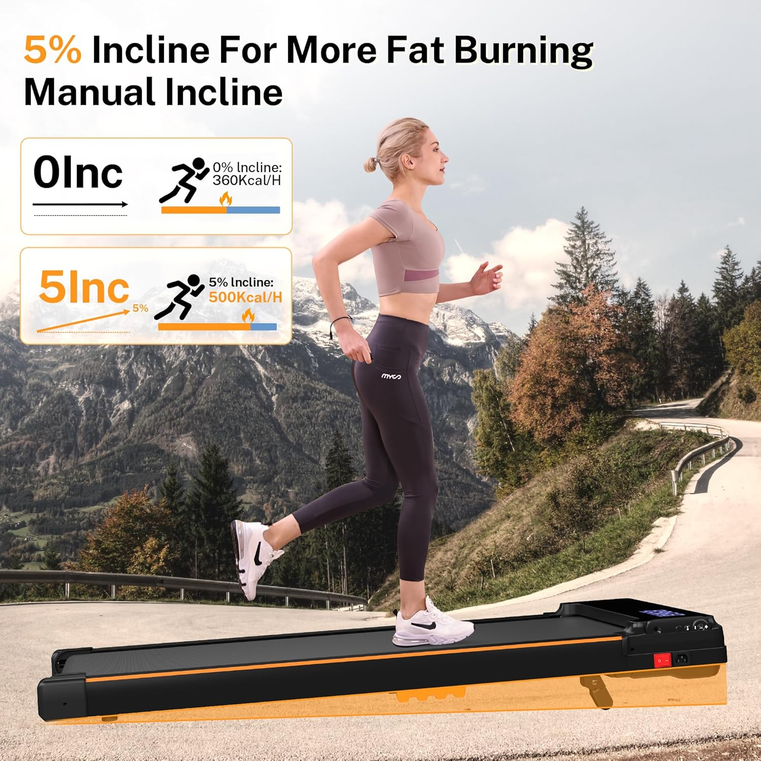 ACTFLAME Walking Pad under Desk, Portable Treadmill for Home and Office, 2 in 1 with Remote Control, 120KG Capacity, 2.5HP Compact with LED Display for Running - White image number 6