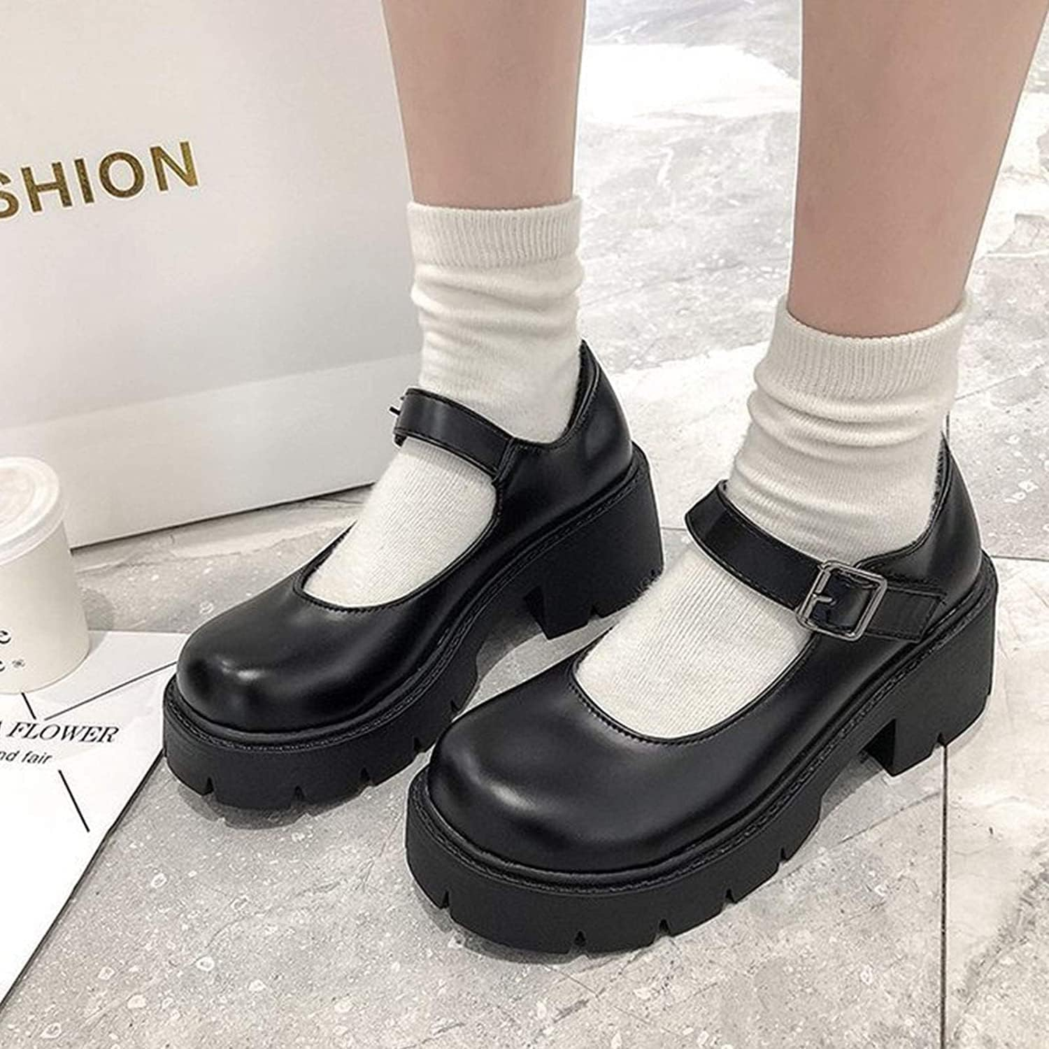 Women'S Platform Mary Janes Chunky Heel Ankle Strap Uniform Dress Shoes Heeled Gothic Lolita Oxfords image number 4