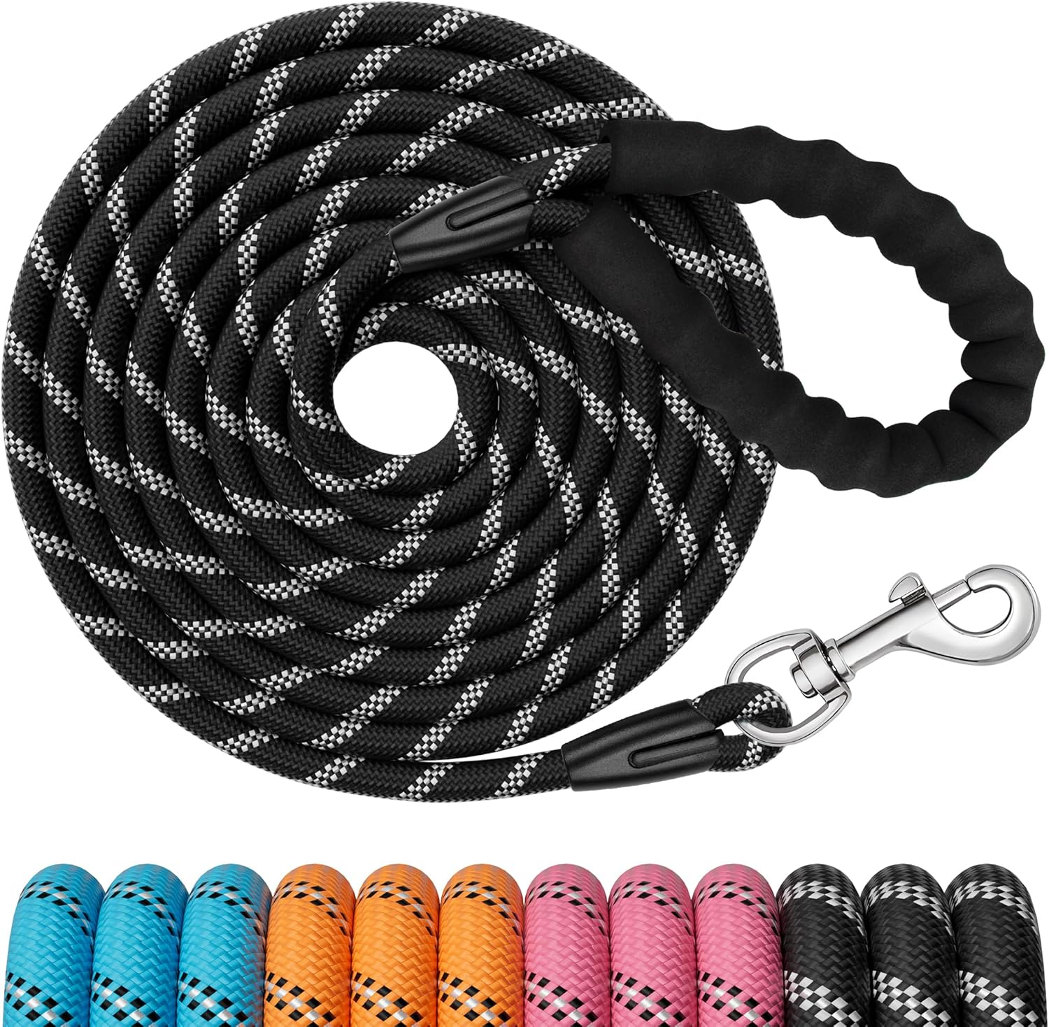 Dog Leash 15M(50Ft), Heavy Duty Reflective Recall Training Leads, Rope Dog Leads for Large Medium Small Dog, Long Leash for Dog Training, Walking, Playing, Black image number 1