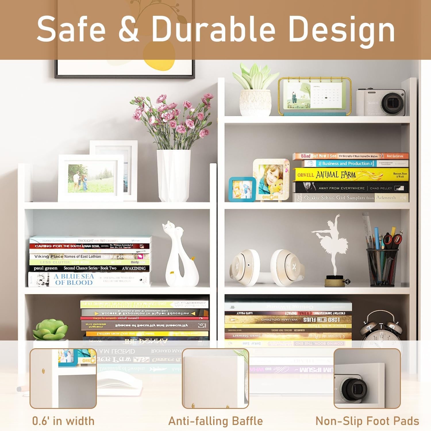 Uandhome Desktop Bookshelf,3-Tier Desktop Display Organizer Rack,Multipurpose Wood Desktop Bookshelf Storage Organizer for Dorm Office Home(White) (White) image number 5