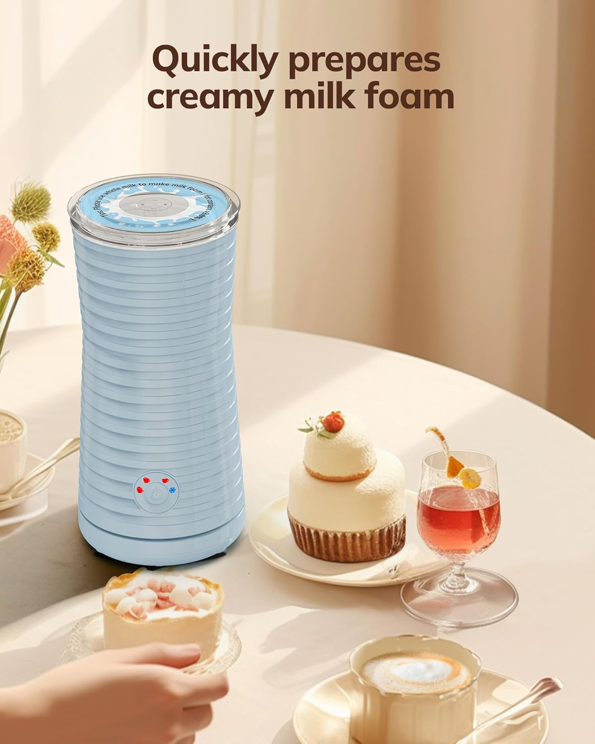 Morpilot Electric Milk Frother, Automatic Milk Frother, 4-In-1, Suitable for Hot and Cold Milk Frother, Latte, Cappuccino, Macchiato, Blue - Blue image number 3