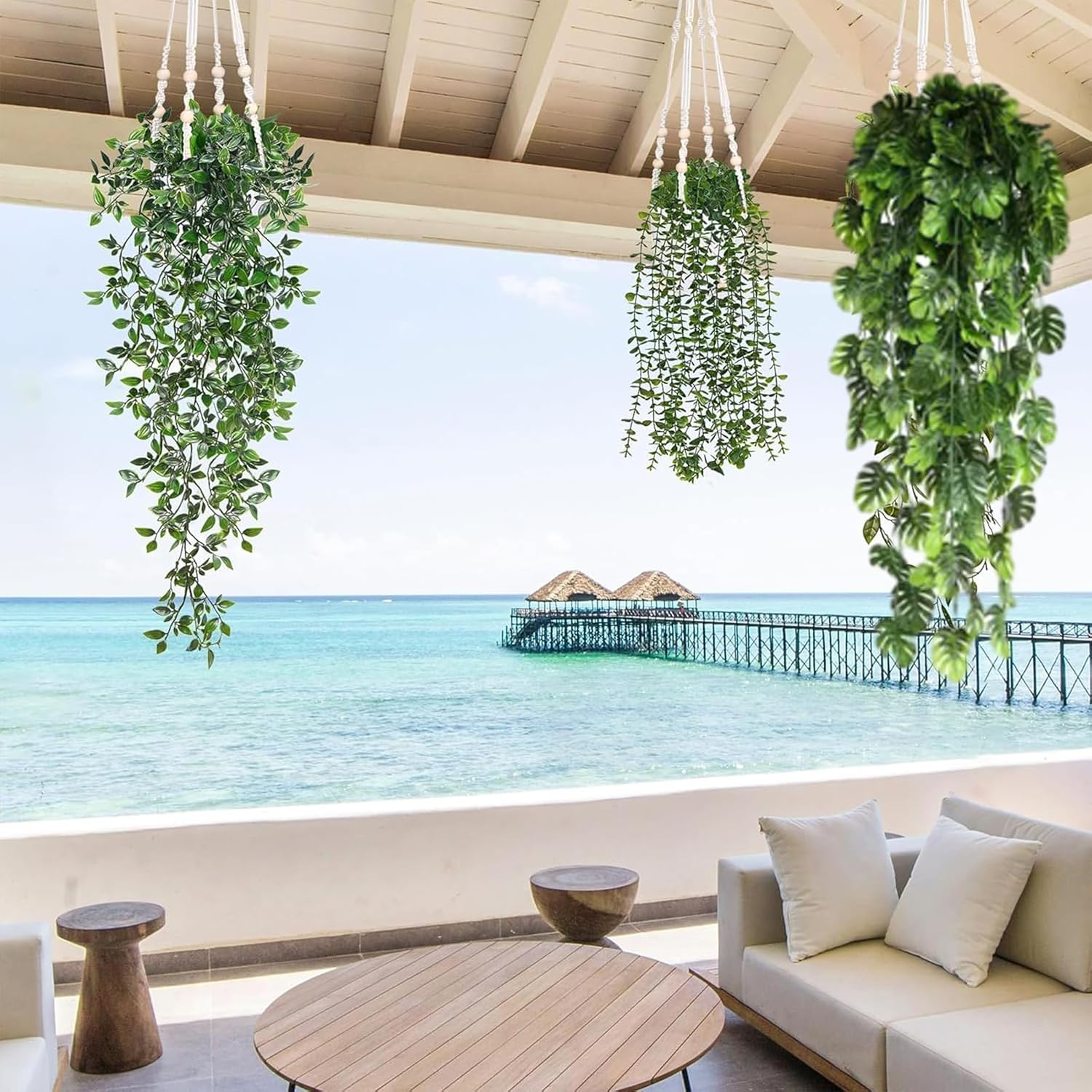 Artificial Hanging Plants, 3Pcs Artificial Plants Outdoor Potted Greenery Decor in Pot Plants for Office Farmhouse Home Indoor Outdoor Decor image number 3