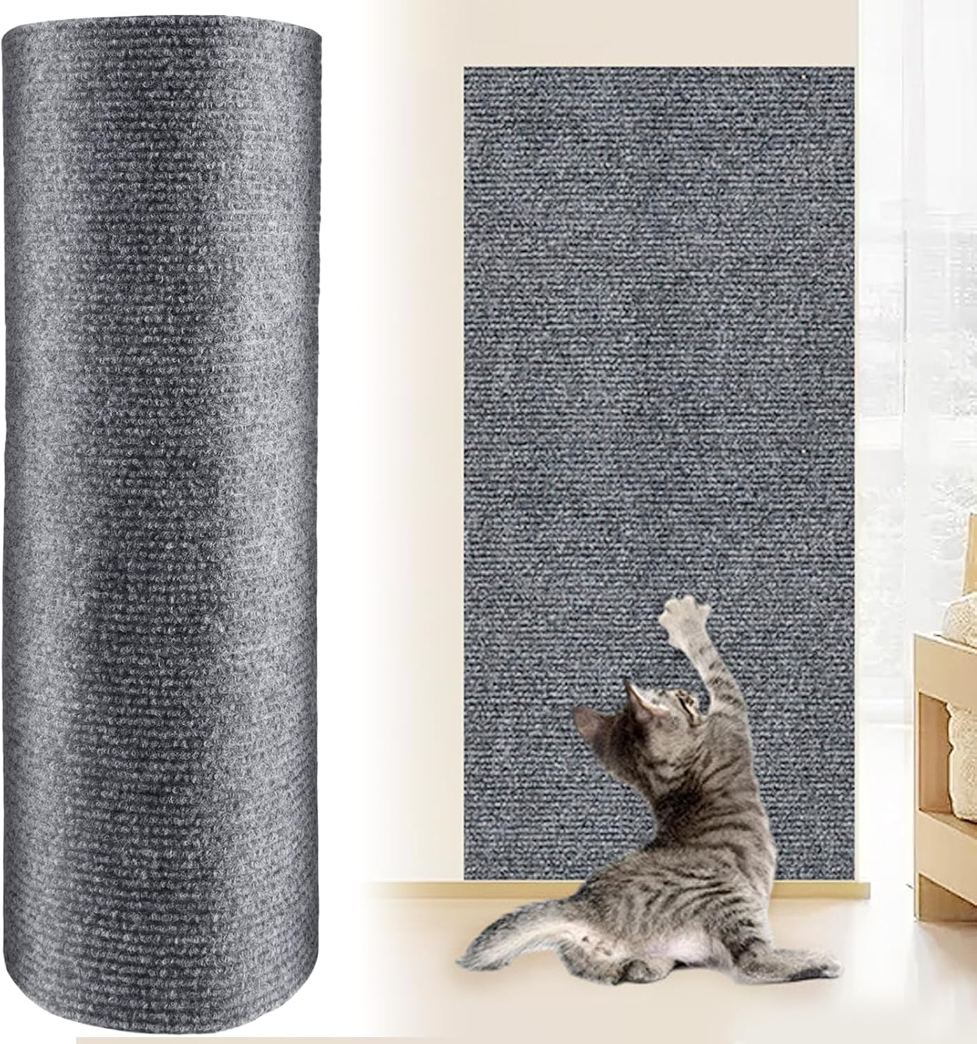 Self-Adhesive Cat Scratching Board Wall 200 X 40 Cm Cat Scratching Mat, Cat Scratching Mat, Cat Scratching Boards, Scratching Corner for Cats, Light Grey image number 5