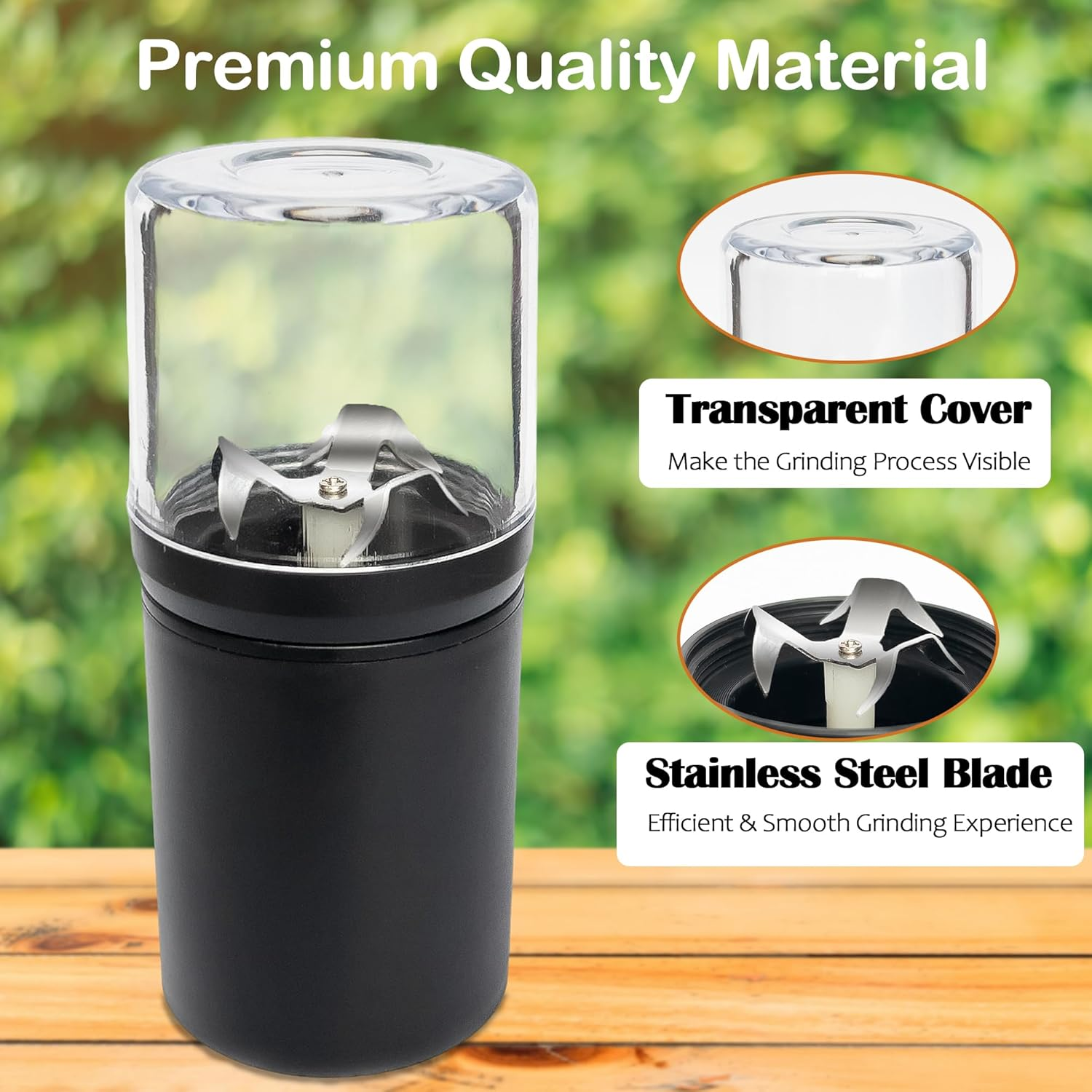 Electric Portable Herb Grinder with Stainless Steel Blades and Clear Grinding Chamber, Usb-Rechargeable Essential Kitchen Mill for Grinding by SAITAMA image number 2